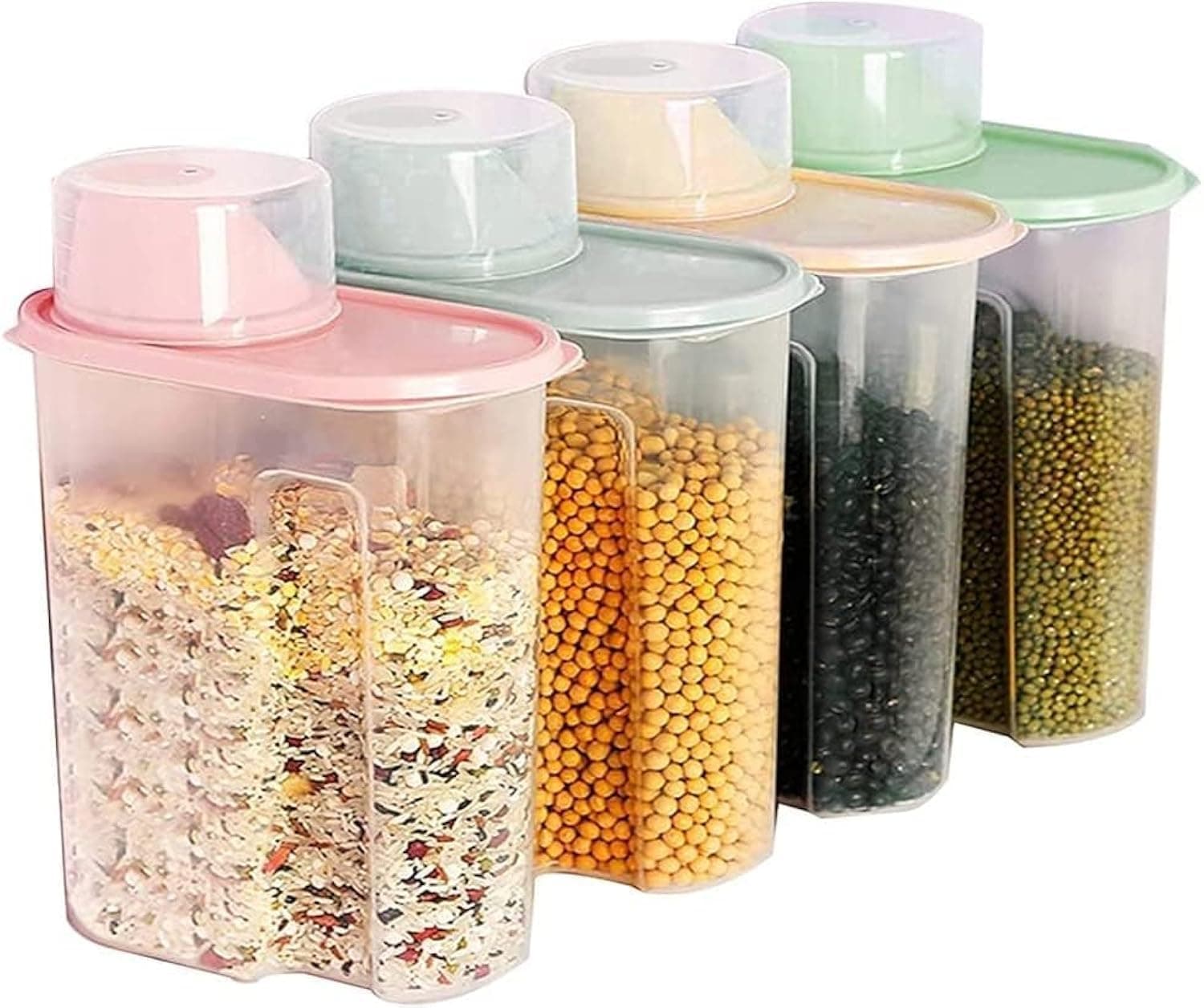 SKY TOUCH 4pcs Food Storage Containers, 2.5L Cereal Containers with Measuring Cup, Kitchen Pantry Airtight Plastic Storage Organizer, Food Grade and BPA Free, for Cereal, Dry Food, Flour and Sugar
