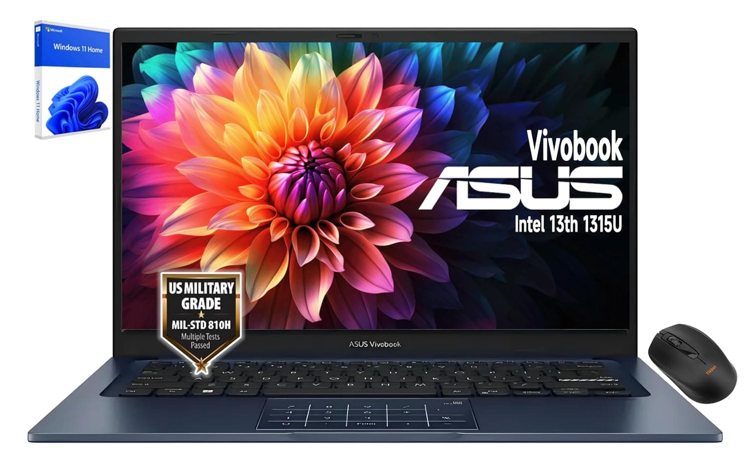 ASUS Vivobook 14" Laptop - FHD (1920 * 1080) - Intel Core i3-1315U - 6 Cores - Intel UHD Graphics - Privacy Camera - 180° Lay-Flat Hinge - Windows 11 Home - w/Wireless Mouse (16GB RAM | 1TB SSD)