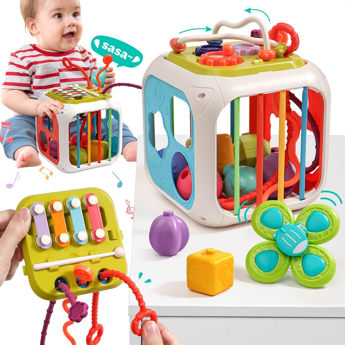 baby toys 12-18 months montessori toys for 1 year old shape sorting box activity cube