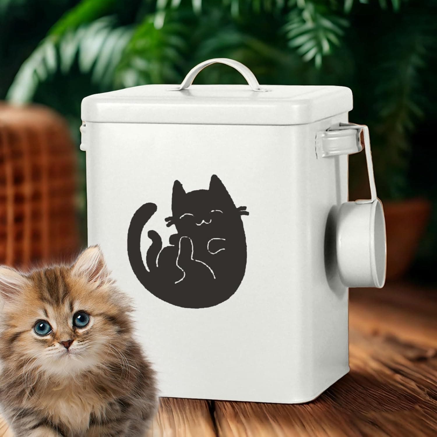Dog and Cat Food Storage Container, Cute Pet Food Storage Containers with Lids Airtight, Metal Cat Food Bin with Measuring Cup, Durable Airtight Cat Food Container for Pet Owners(6L)