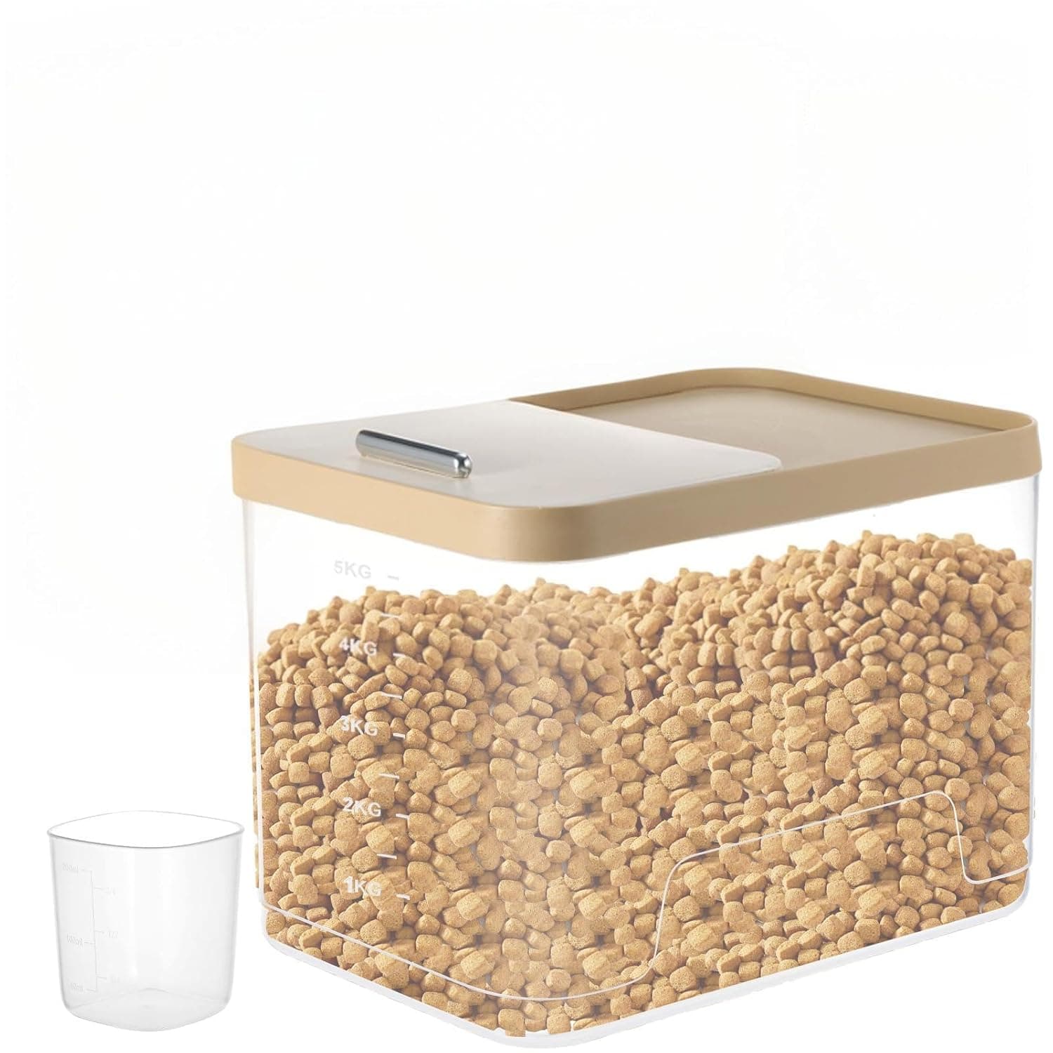 Airtight Pet Food Storage Container for Dog, Cat, Bird - Clear 10 lbs Large Capacity Bin with Measuring Mark, 2 Scoops, Moisture-Proof, Stackable & Easy-Clean Container for Dry Food