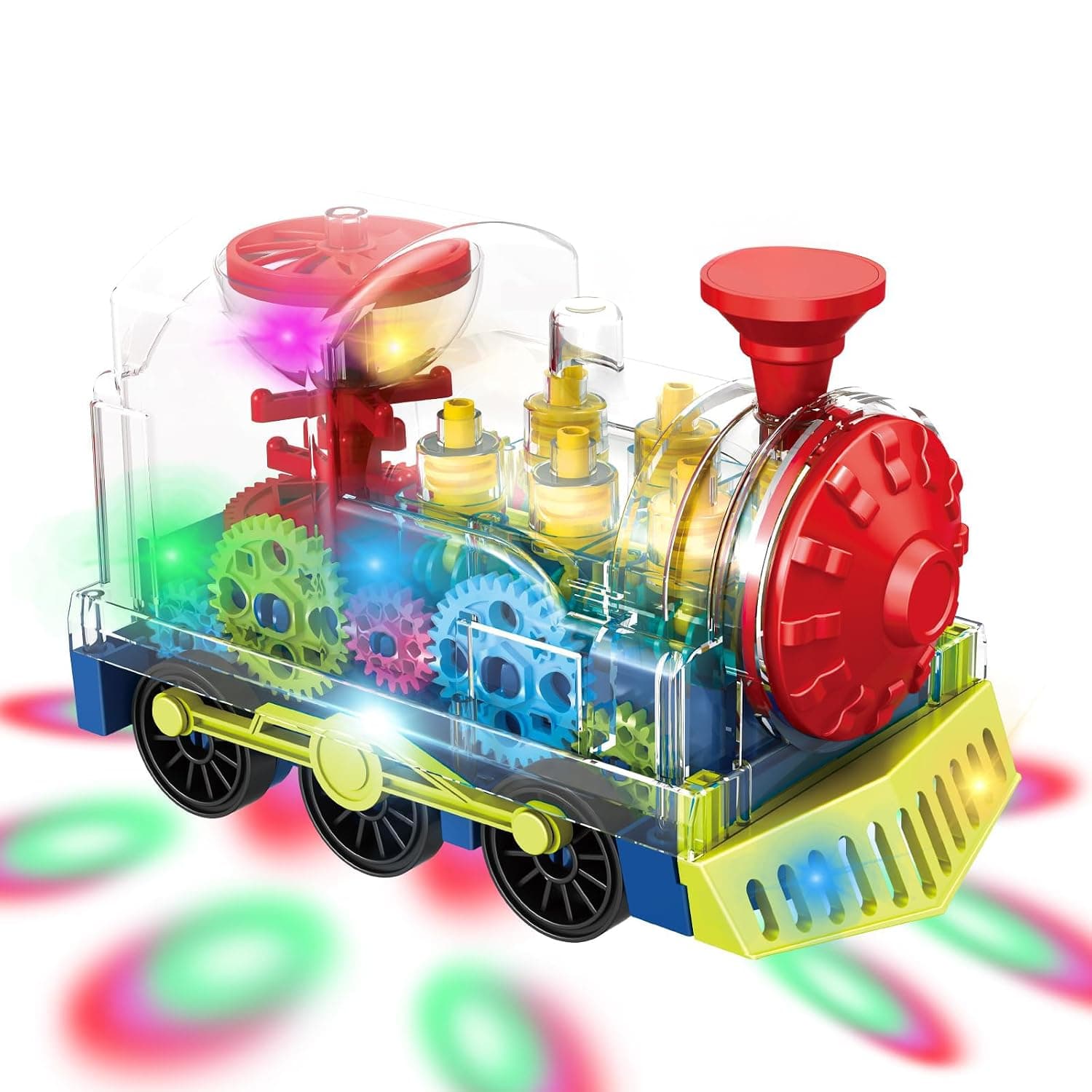 Baby Toys Car for 1 2 3 Year Old Boys Girls, Light Up Transparent Train Toy for Toddlers, Tummy Time Cars Toys for Kids with Light & Music, Educational Crawling Toys Gifts for 12 18 Month