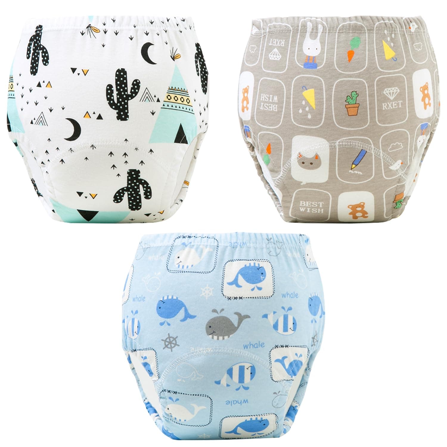 3PCS Baby Potty Training Pants, Yakiter Breathable Potty Training Underwear, Toddler Training Underwear for 0-3 Years Boy and Girls Strong Absorbent Cotton Training Pants (L, Boy)