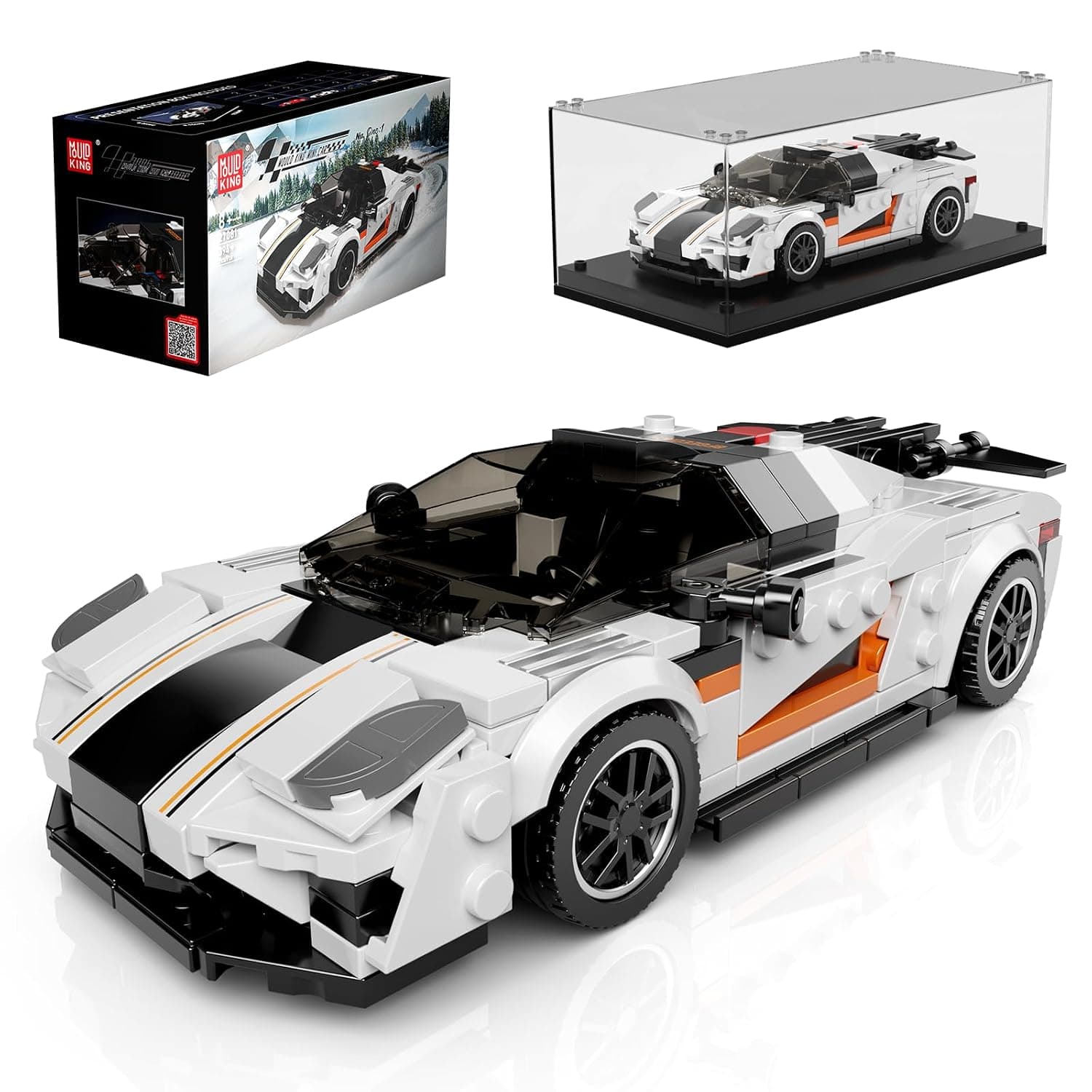 Mould King 27081 Technik Speed Champion Racing Car Clamping Blocks ONE Car Building Blocks Sports Car Construction Toy with Acrylic Display Case Model Cars for Collecting (394 Pieces)