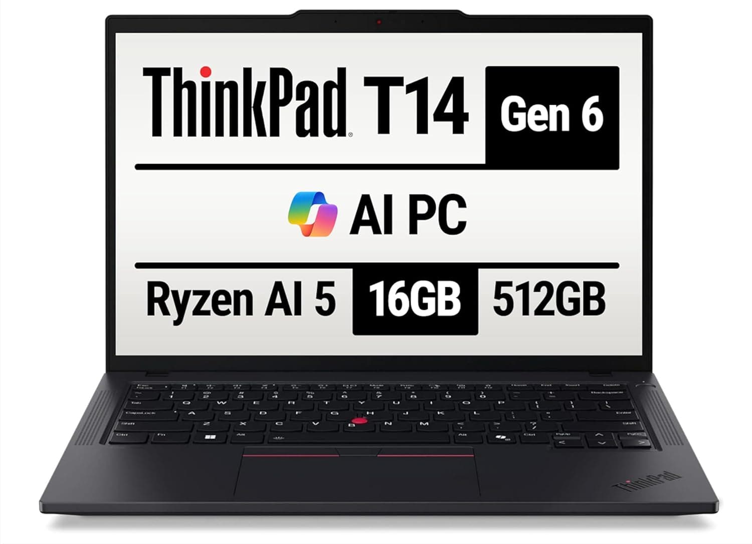Lenovo 2025 ThinkPad T14 Gen 6 Co-Pilot+ Laptop - AMD Ryzen AI 5 PRO 340, 14” WUXGA 1920x1200 400 Nits Display, AI PC, 16GB Memory, 512 GB SSD, 5MP RGB Cam, FP Reader & Windows 11 Pro - 21QJ00CQUS