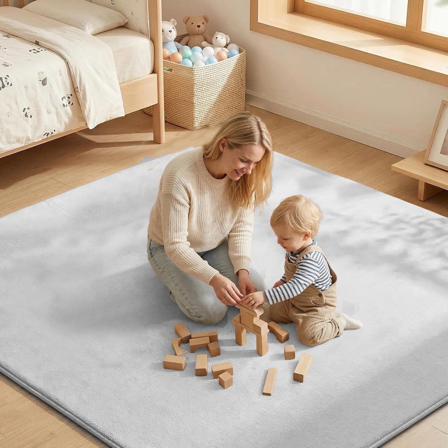 LZDMY Thick And Soft Baby Rug With Sponge And Flannel Filling, Non-Slip Baby Play Rugs, Easy Care Activity Mat, Gift For Babies (Grey, 150 X 200)