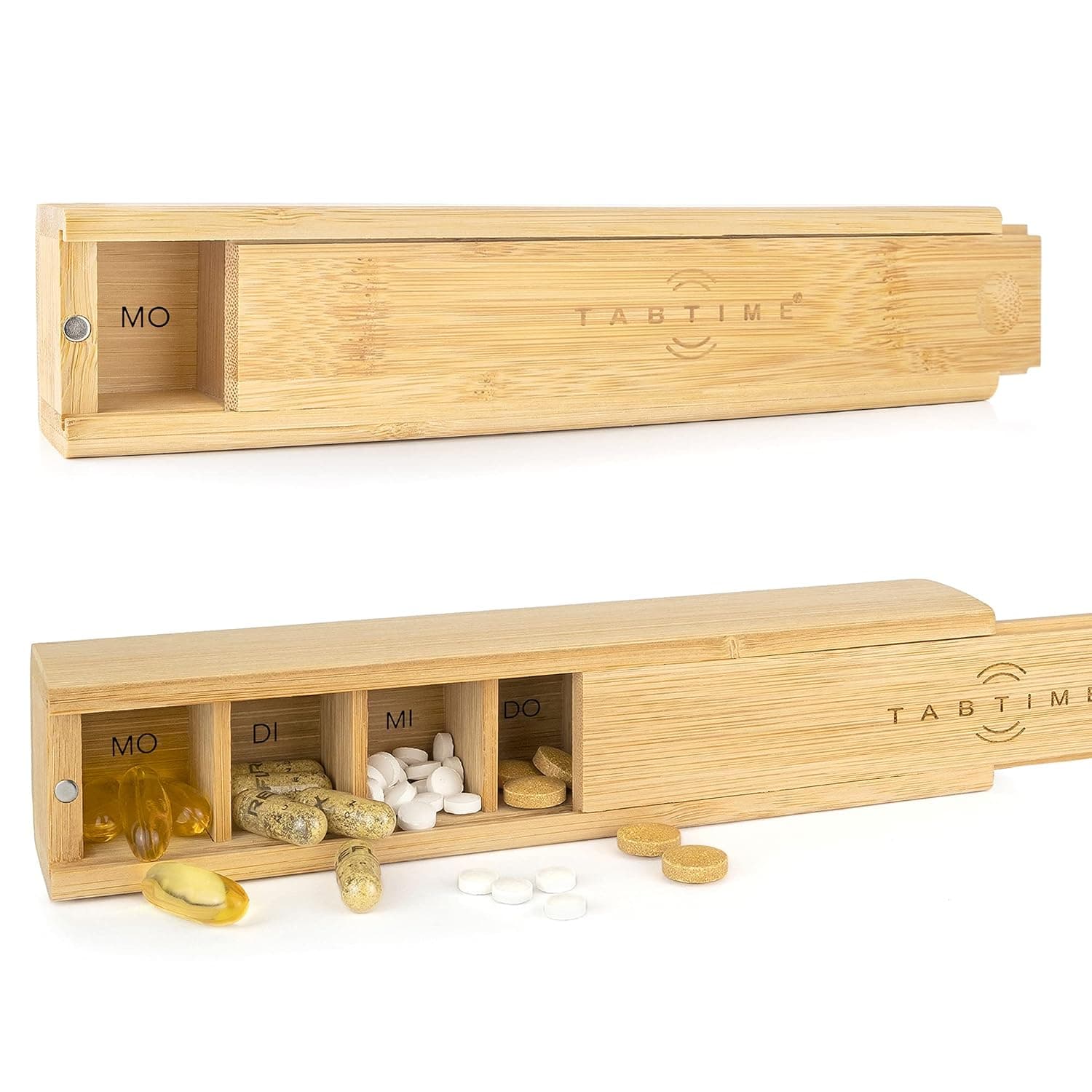 TabTime Weekly Bamboo Pill Dispenser, 7 Day Pill Organiser, Perfect for Vitamins, Pills and Supplements