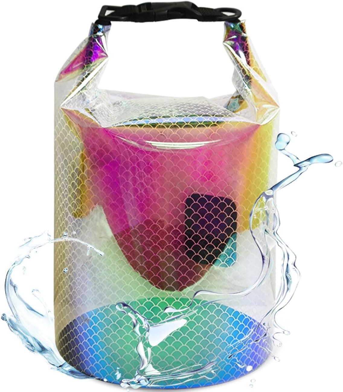 Waterproof Bucket Bag 10L with Roll-Top Design, Portable Dry Storage Backpack for Swimming, Boating, Kayaking, Drifting, and Beach Activities, Durable Water-Resistant Outdoor Gear Bag (Iridescent)