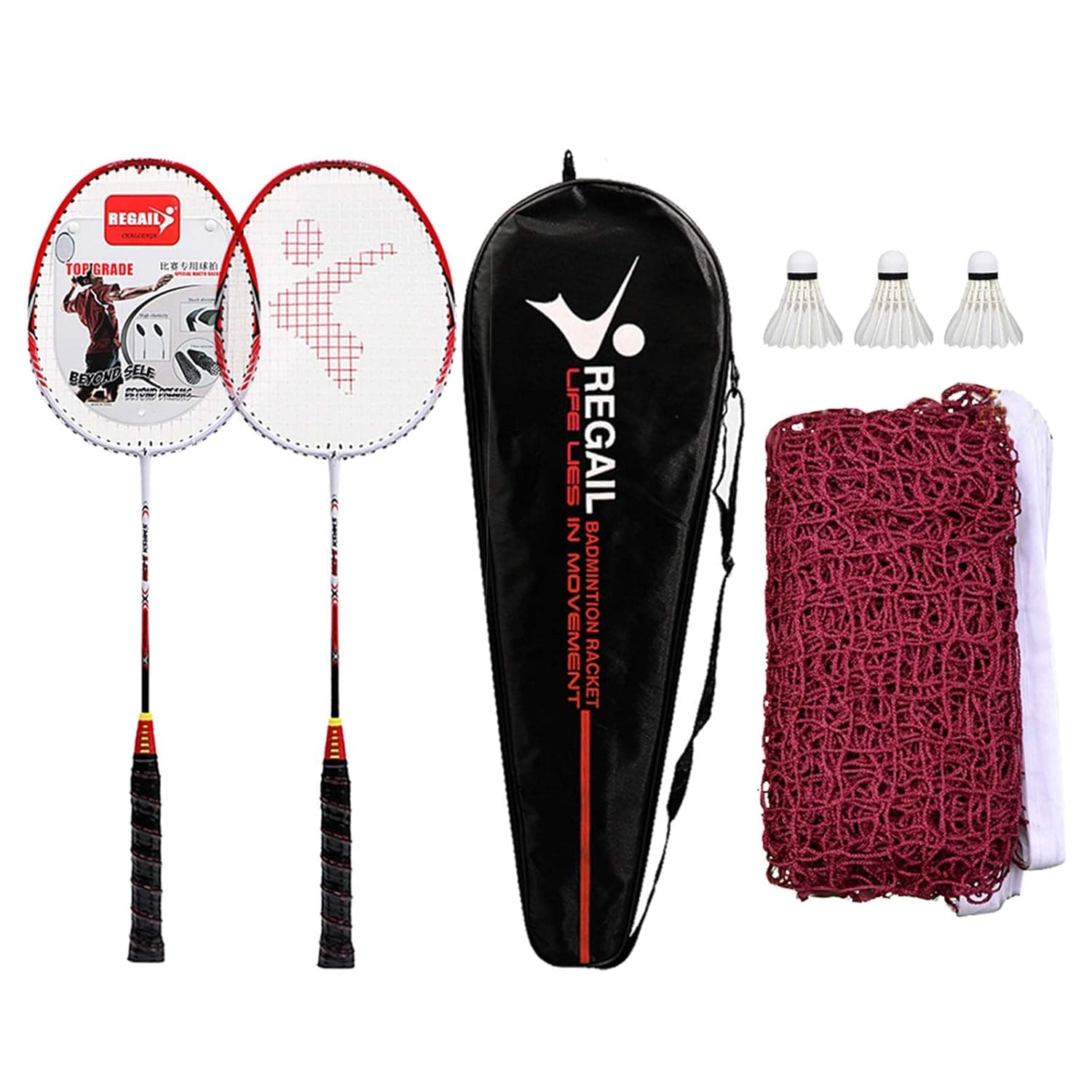 Racket, GoolRC 2 Player Badminton Racquets Set with 3 Shuttlecocks Carrying Bag and Badminton Net for Family Recreation Games