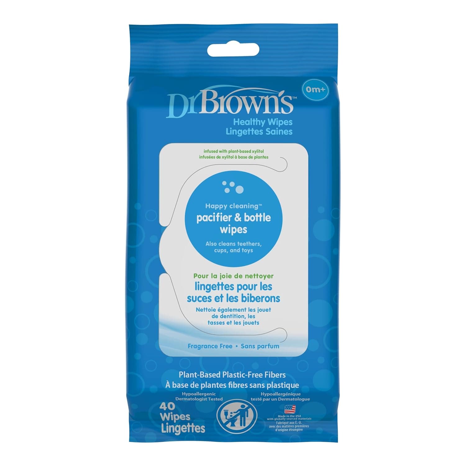 Dr Browns Dr Browns Pacifier & Bottle Wipes, 40-Pack, Piece of 1 | Disposable Wipes Safely Clean Bottles and Pacifiers, Hypoallergenic for Sensitive Skin