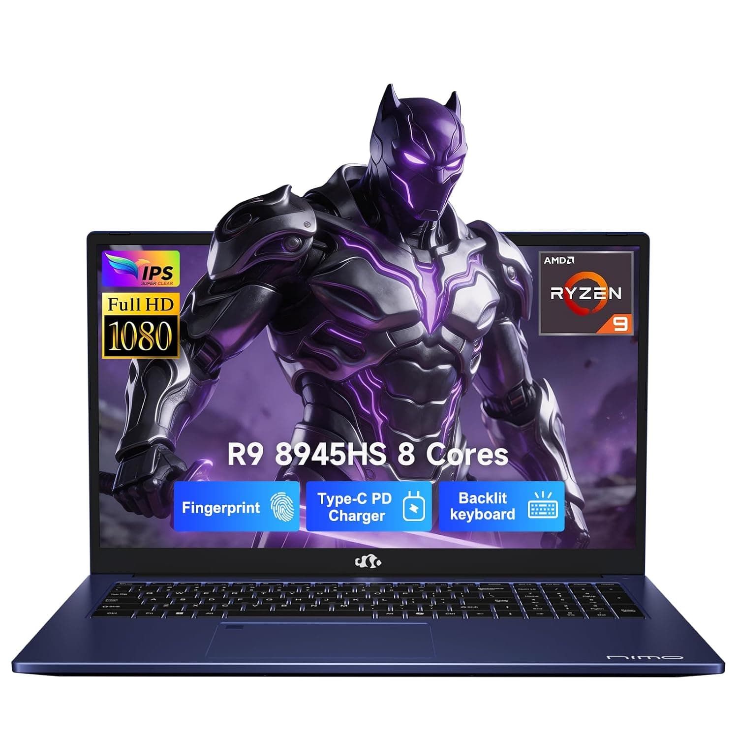 NIMO 17.3 Gaming-Laptop Ryzen 9 8945HS (Beat i9-13900H, Up to 5.2GHz) 32GB RAM, 1TB SSD, Radeon 780M, PD 100W Type-C AI-Enhanced for Copilot VR Ready, Backlit Keyboard, Fingerprint