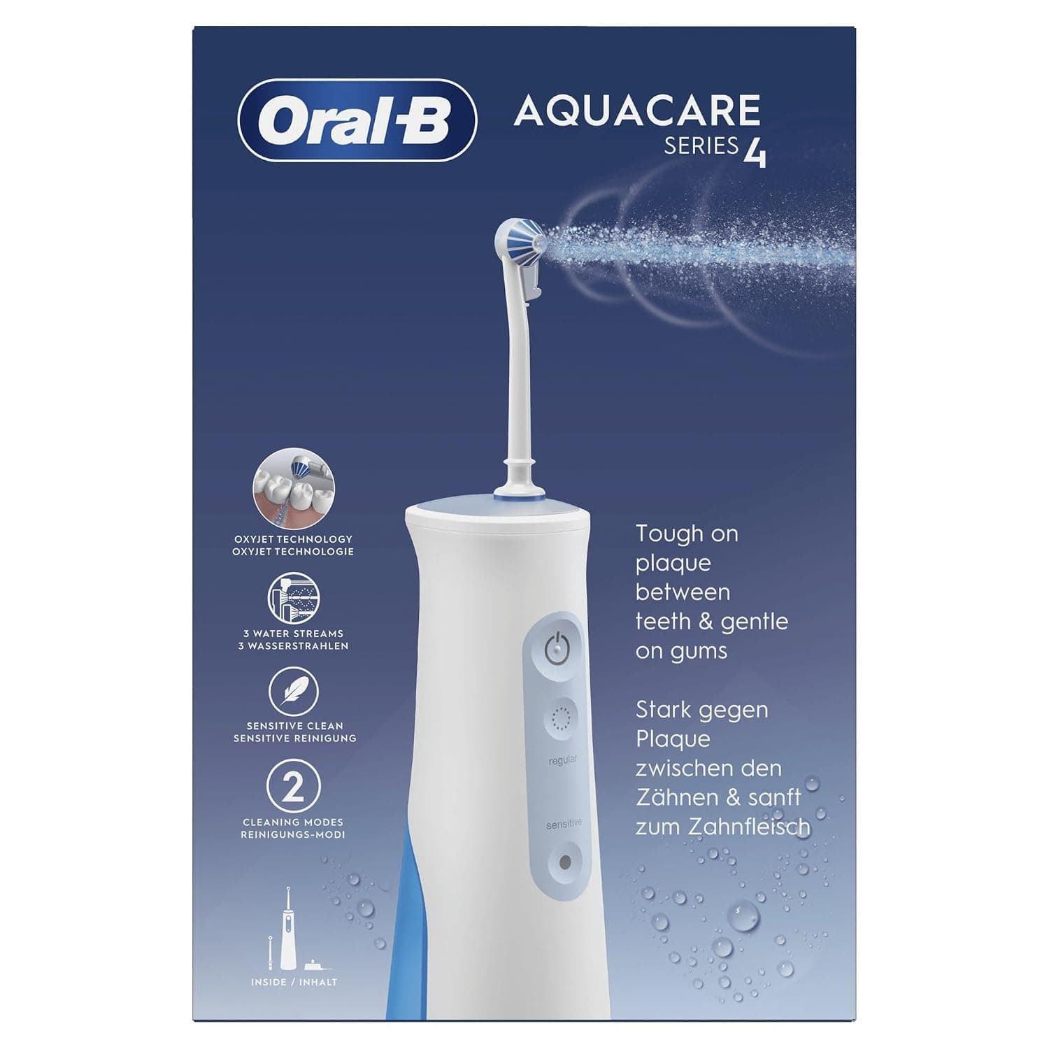 Oral-B AquaCare 4 Munddusche JAS22 | Portable Water Flosser Suitable for Dental Sensitivity, Gentle Cleaning, Pulse Adjustment, 2 Intensities
