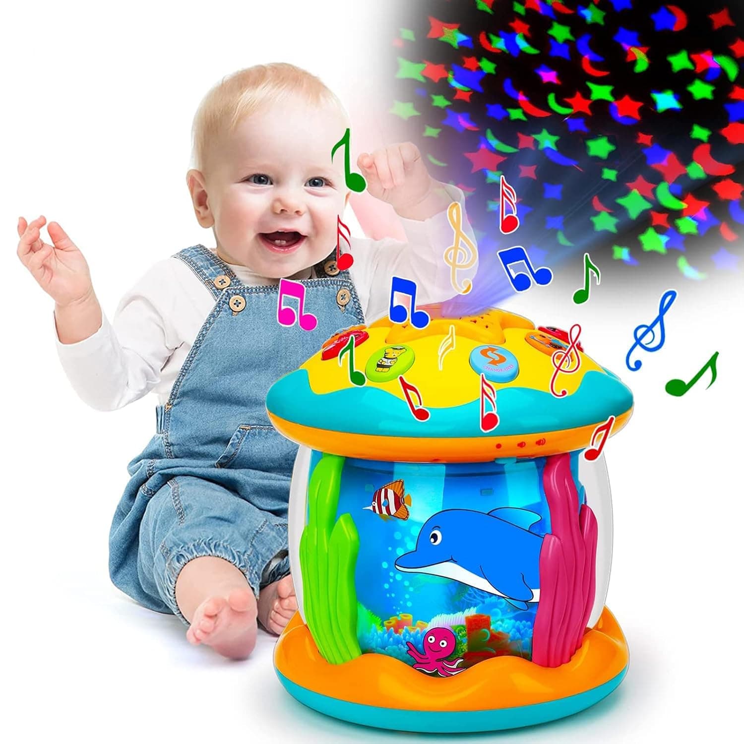 SooFam 4 in 1 Musical Baby Toys,Musical Projector Rotating Tummy Time Learning Baby Toys,12-18 Months with Various Pacify Music/Light Kids Toddler Toys for 1 2 3+ Year Old Months Babies Gifts