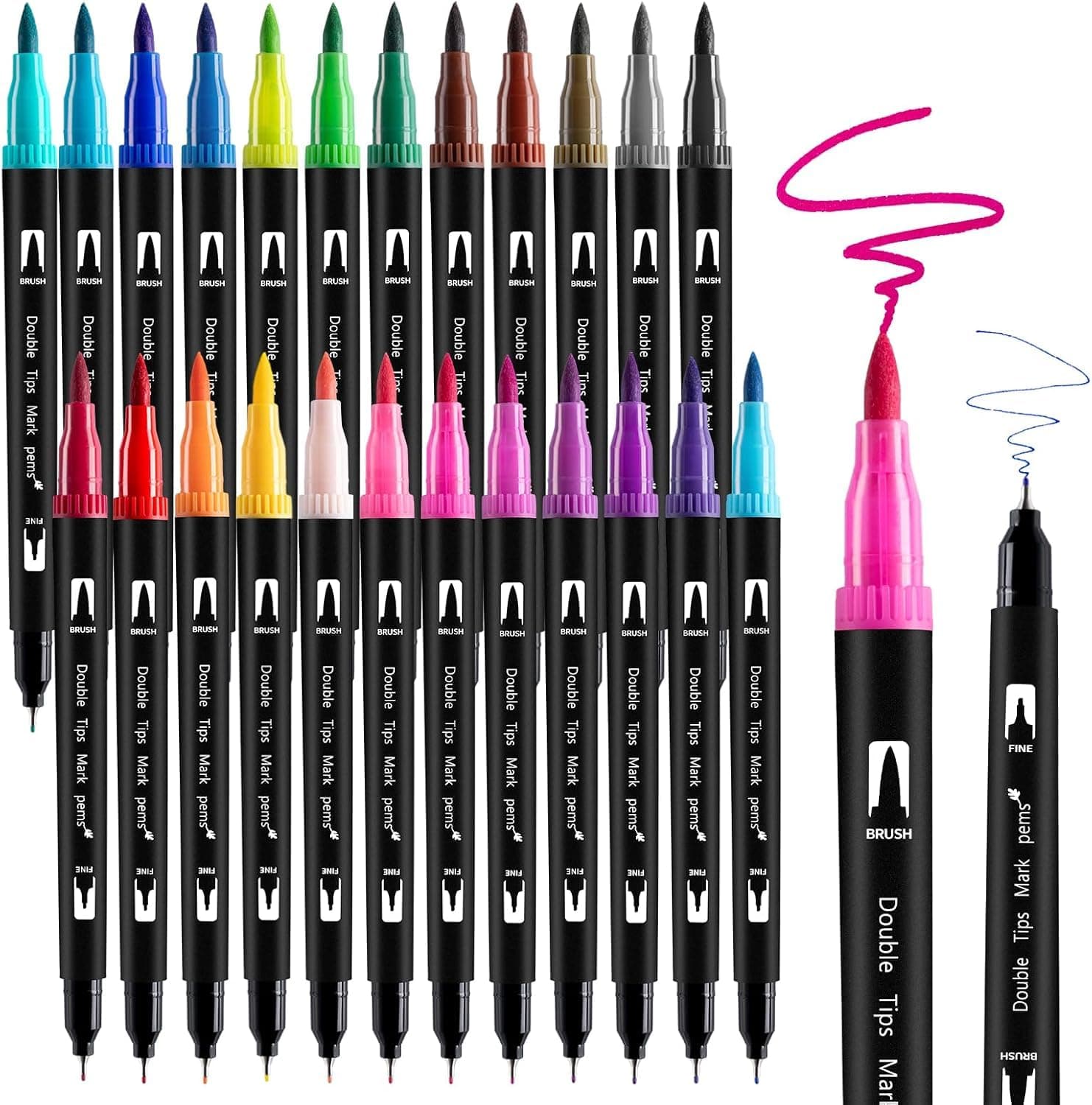 EBOT Dual Markers Brush Pen, Brush Tips & Colored Fine Point Pen Set for Lettering Writing Coloring Drawing,Planner Art Supplier,24 Colors