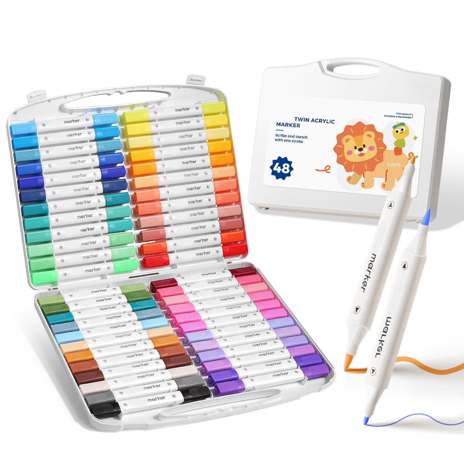 Dual Tip Acrylic Paint Markers, Azonee 48 Colors (48 Markers) Art Marker Pens with Portable Case, Ideal for DIY Art, Glass, Pottery, Ceramic, Rock, Canvas, Craft Supplies