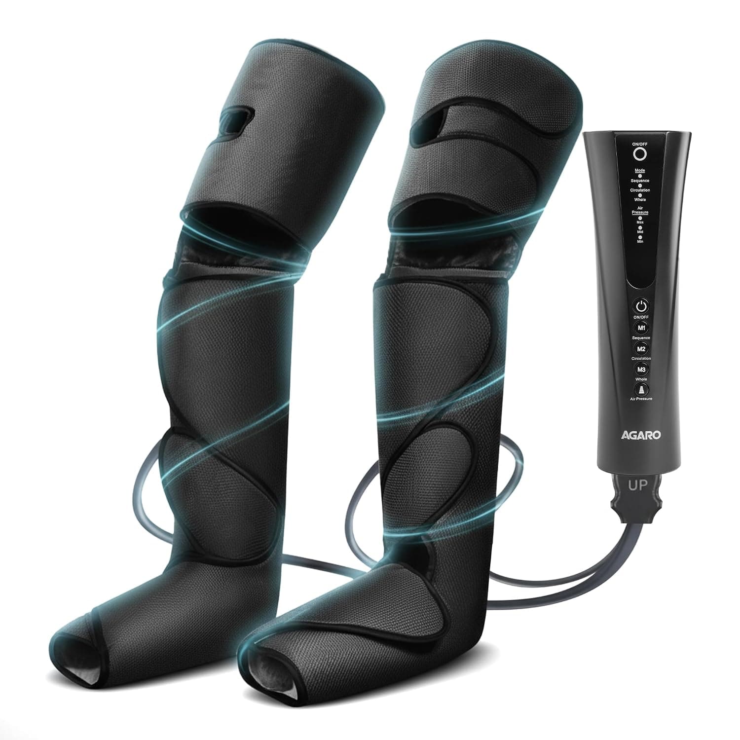 AGARO MAGMA Air Compression Leg Massager, Leg Foot Calves Thigh Massage Machine with Handheld Controller for Muscle relaxation and Blood Circulation (Black)