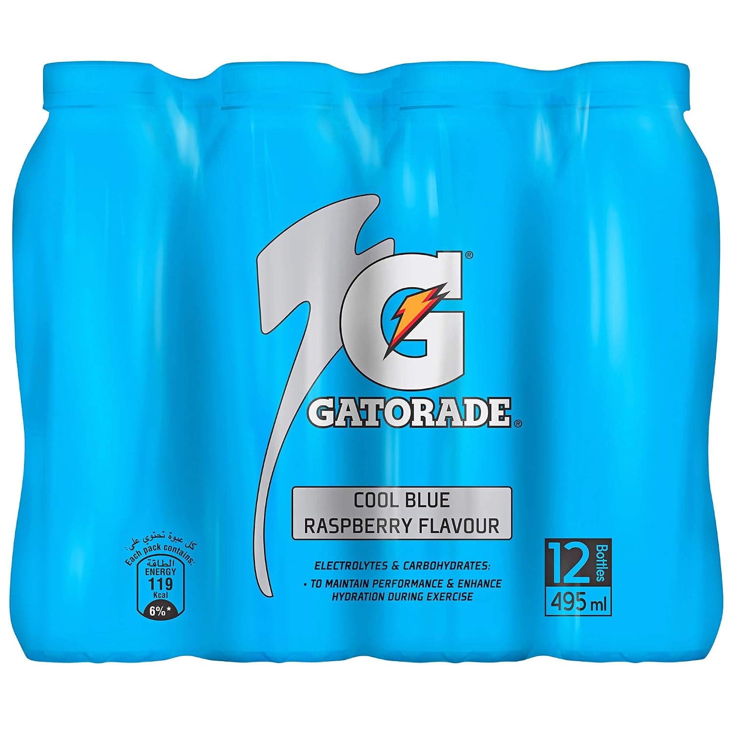 Gatorade, Electrolyte Sports Drink, Cool Blue Raspberry, 495mlx12