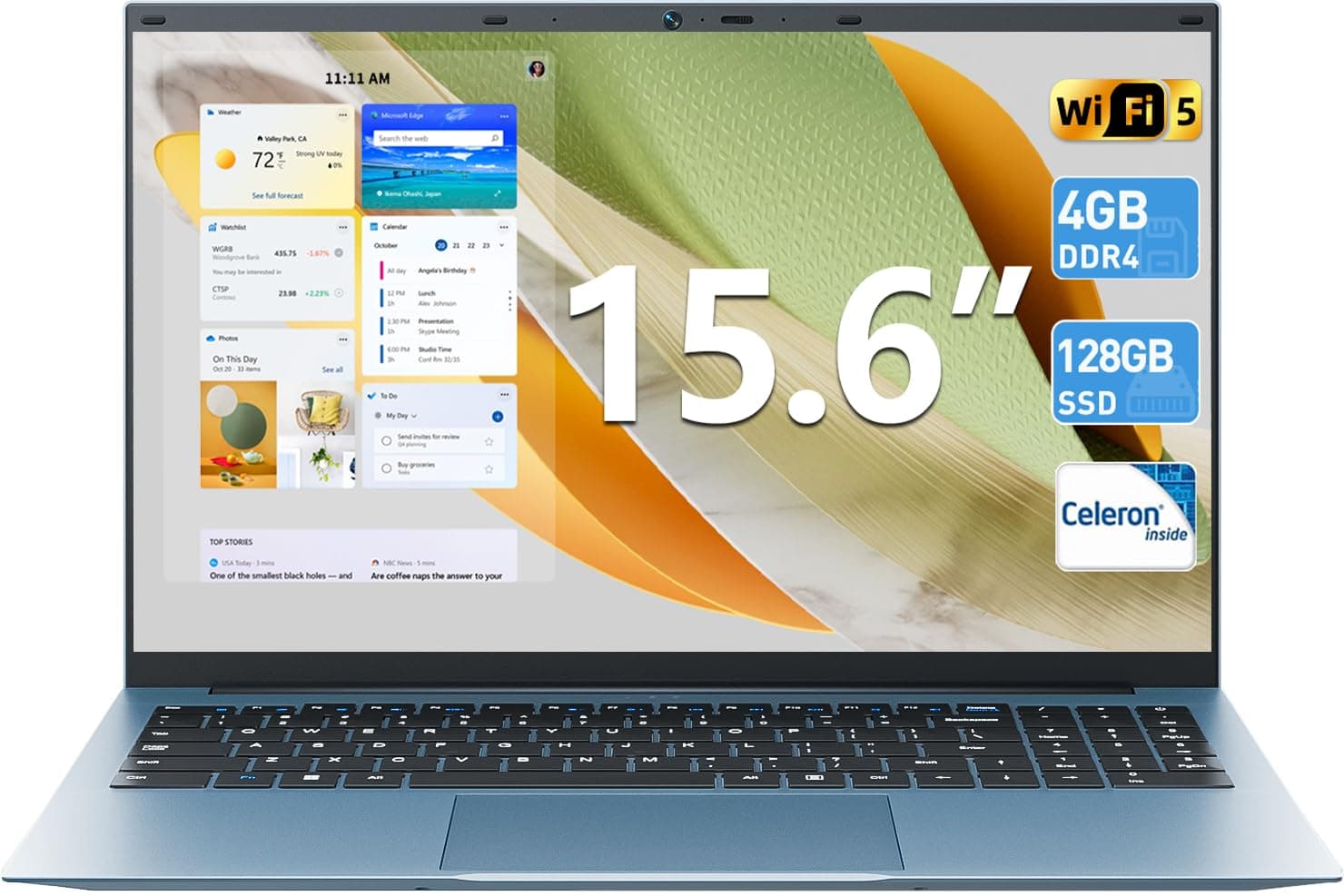 Laptops, 15.6 Inch Laptop Computer, 4GB RAM, 128GB SSD with Celeron N4000 Processor Notebook, Win 11 Home, BT4.2, Mini HDMI, Webcam, 7000mah, Expandable to 1TB, UHD Graphics 600, Type-C(Sliver)