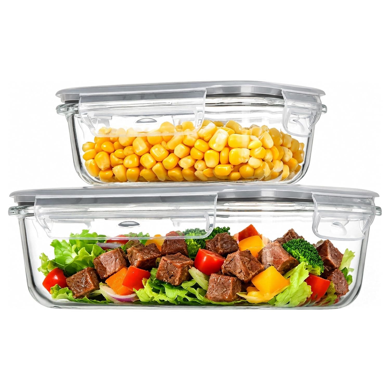 Vtopmart 2Pack Glass Containers Set for Food Storage, 1L + 370ml