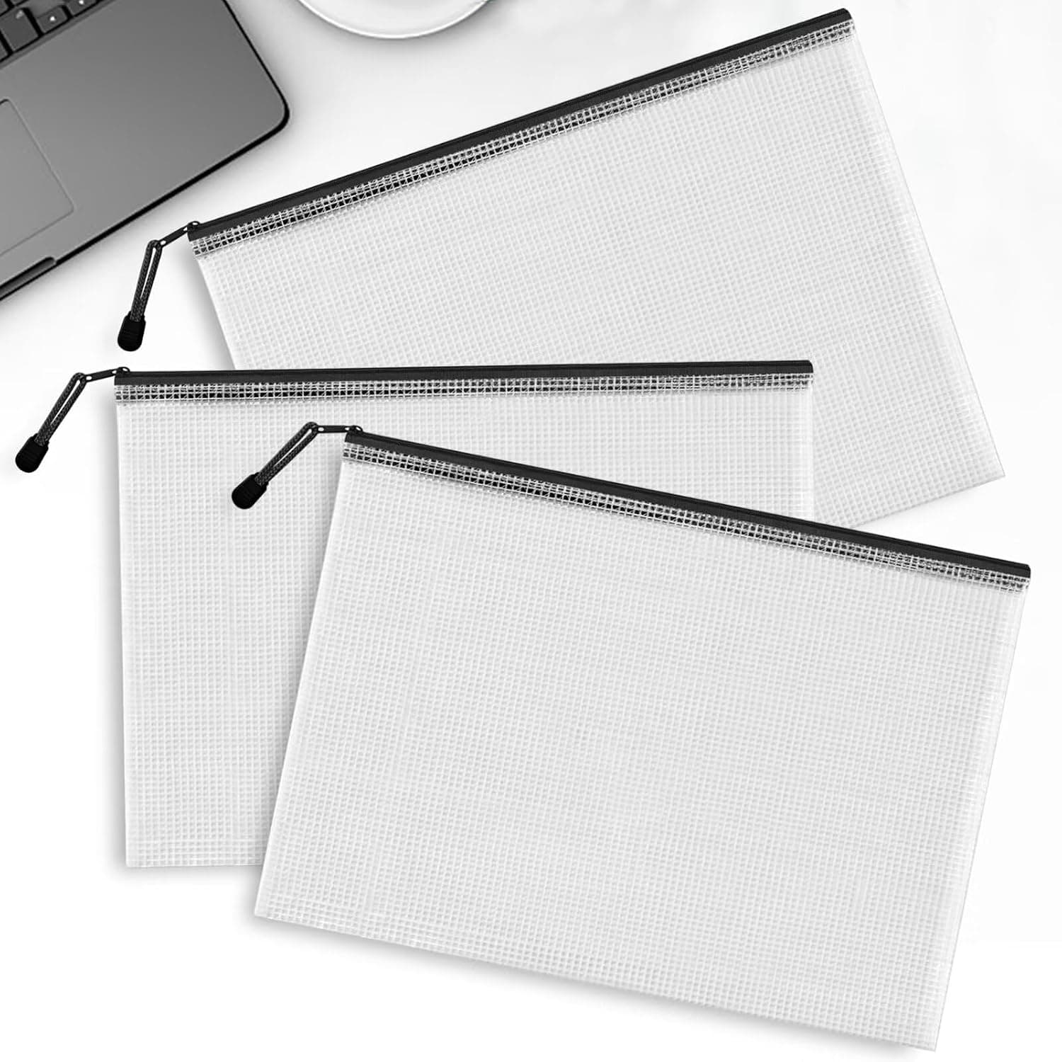 3 Pack Mesh Zipper Bags A4 Plastic Zipper File Bags for Office Travel School Supplies Home Organization Storage