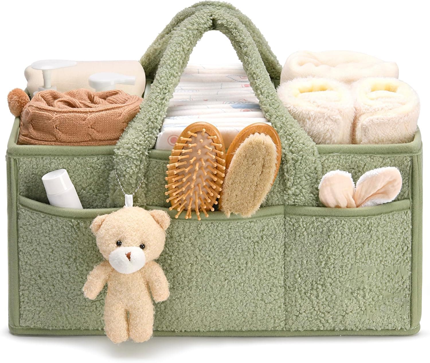 Baby Diaper Caddy Organizer for Changing Table, Baby Storage Basket for Diapers and Baby Wipes, Gift for Baby Shower, Car Caddy Organizer (Green)