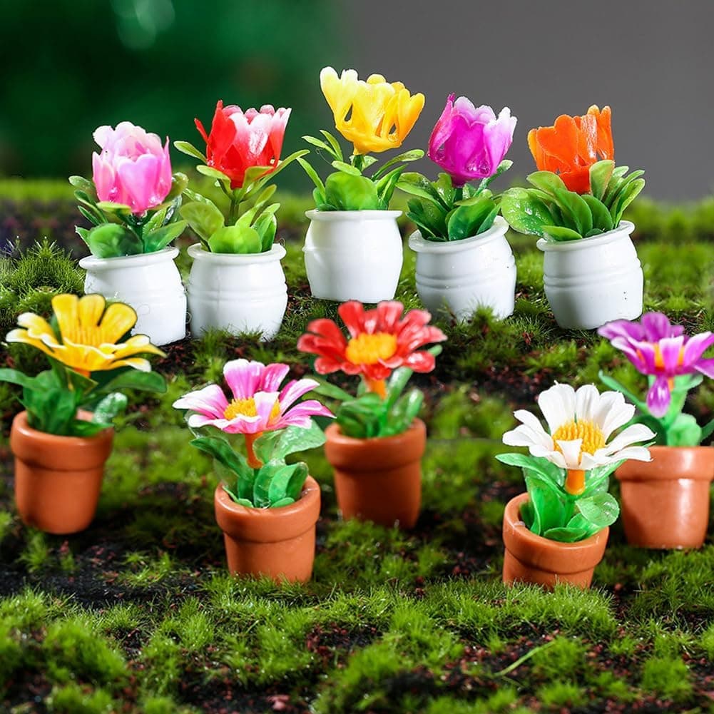 Miniature Flowers, Miniature Dollhouse Plants Accessories, Tiny Flower Figurines Little Mini Doll House Flowers Figures, for Micro Landscape Terrarium, Dollhouse Craft Decorations Gifts (10 Pack)