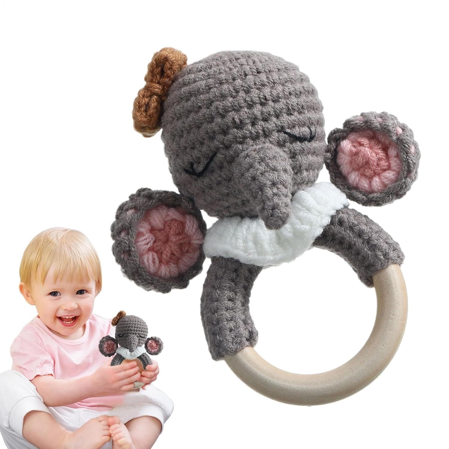 Wooden Crochet Rattle Crochet Handmade Grab Shake Rattle | Soothing Teether Toy, Easter Basket Stuffers, Educational Shower Decor For Boys Girls