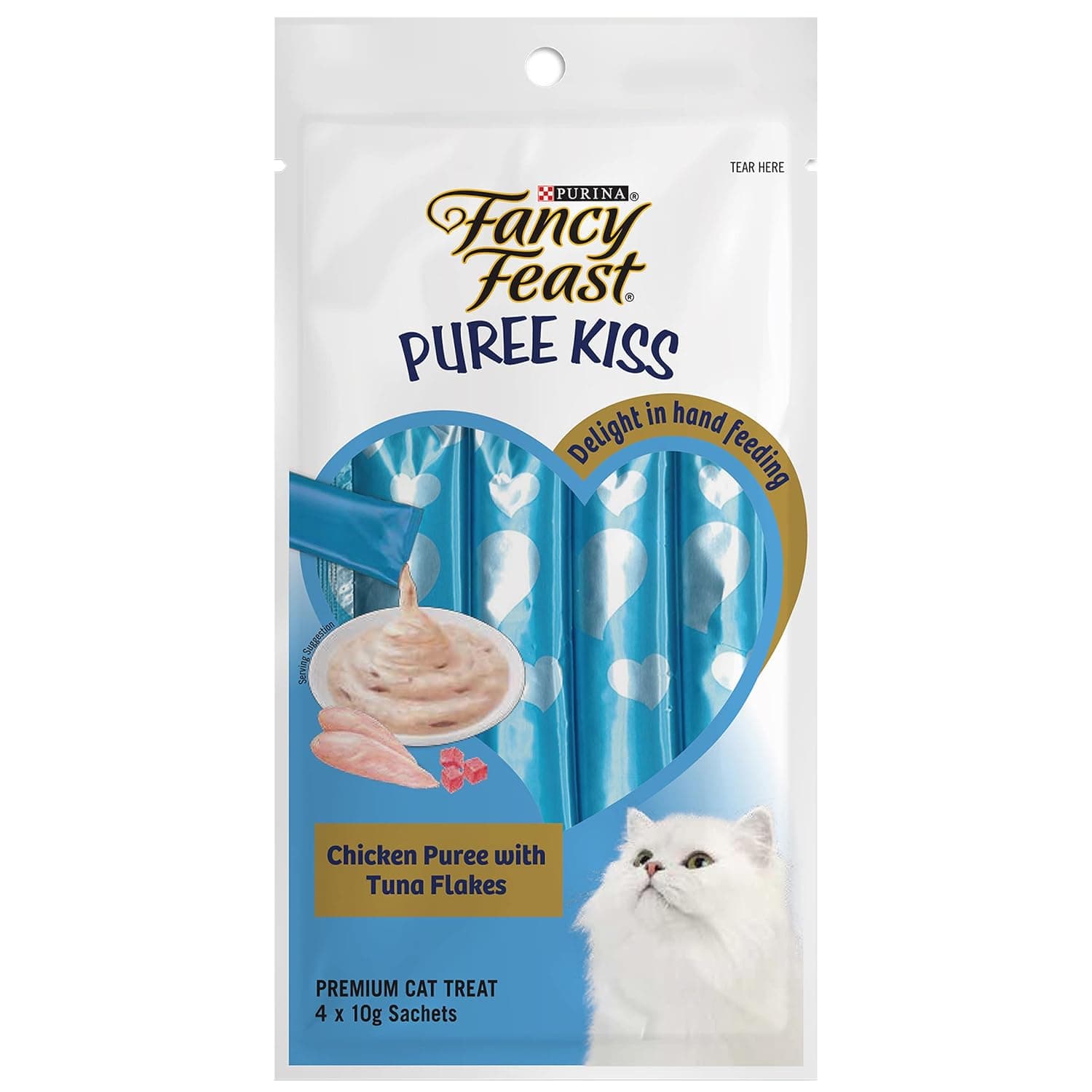 Fancy Feast Puree Kiss Chicken with Tuna Flakes Cat Food, Pack of 4, 40 grams