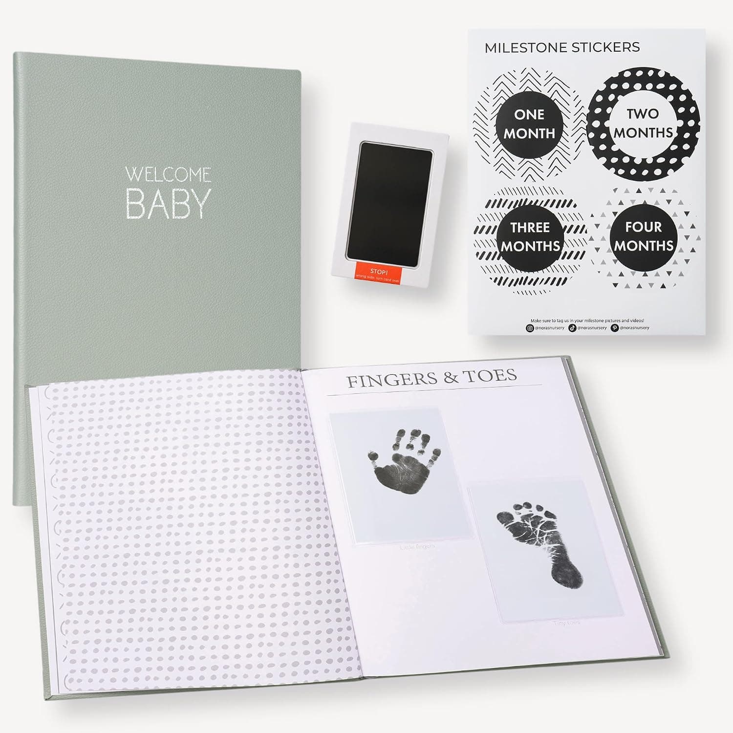 Nora's Nursery Baby Memory Book for Girl or Boy - 60 Pages Baby Book with Faux Leather Cover - Essential Baby Book Keepsake for New Parents - Baby Album and Memory Book for Your Child's First 5 Years