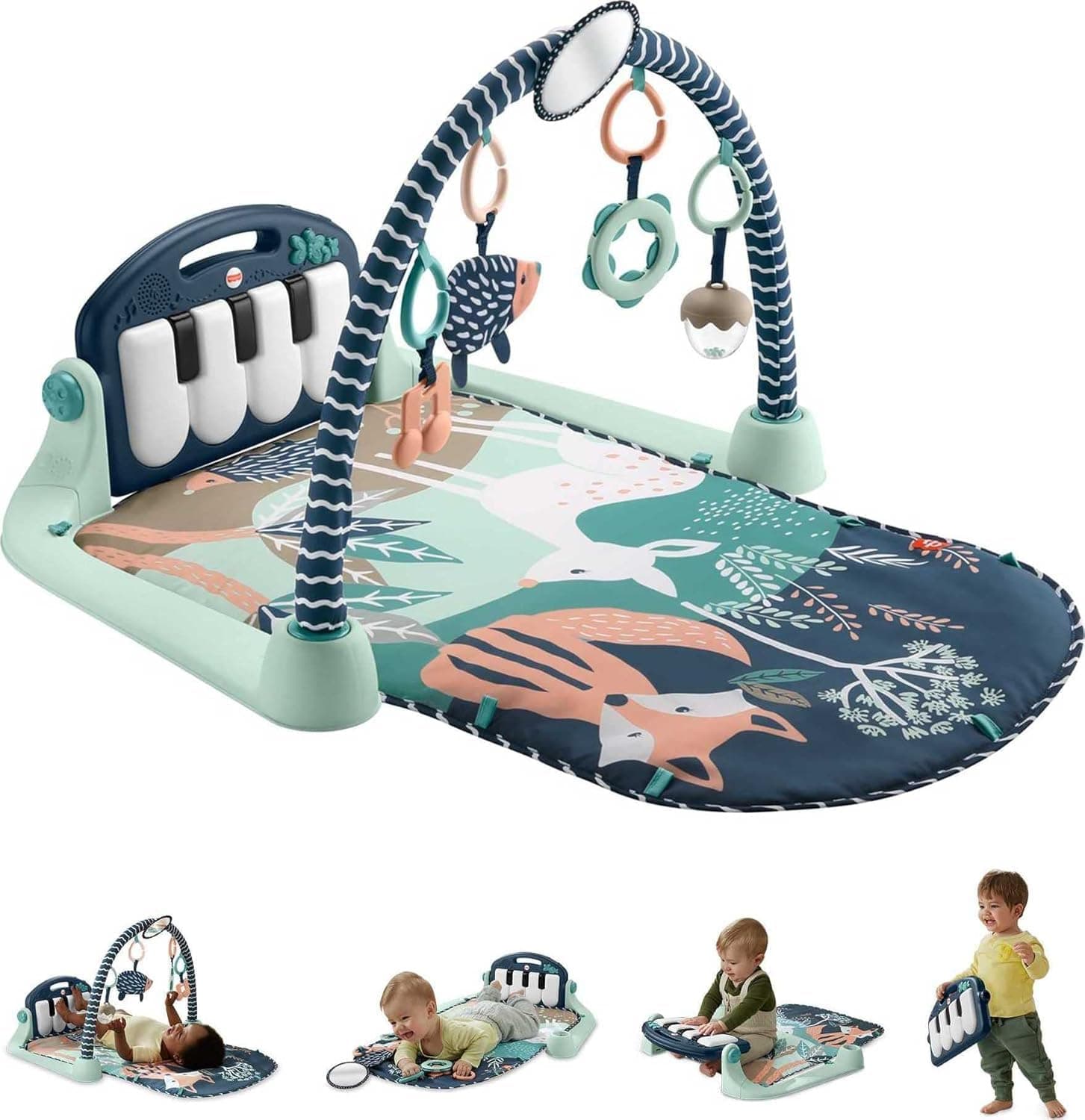 Baby Play Mat Gym, Funny Play Piano Tummy Time Activity Mat with 5 Infant Sensory Toys, Music and Lights, Boy & Girl Gifts for Newborns