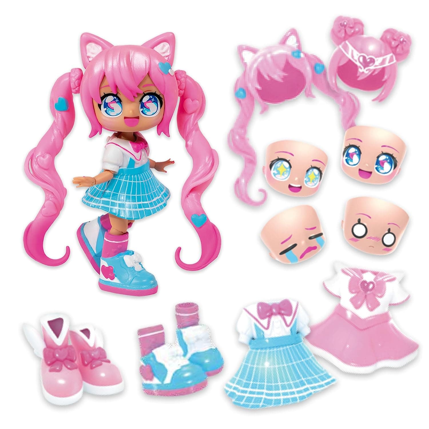 Animakii Fashion Dolls - Personalised Magic Girl + Schoolgirl Style - 5 Inch Fashion Doll with 32 Looks in One - Doll Accessories, Clothes, Shoes & Face Plates - Trendy