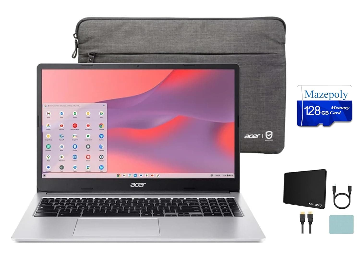 acer Chromebook 315 (2023) Laptop, 15.6" FHD IPS Display, Intel Celeron N4500, 4GB RAM, 64GB eMMC, Pure Silver, Chrome OS, Wi-Fi 6, Protective Sleeve Included + Accessories