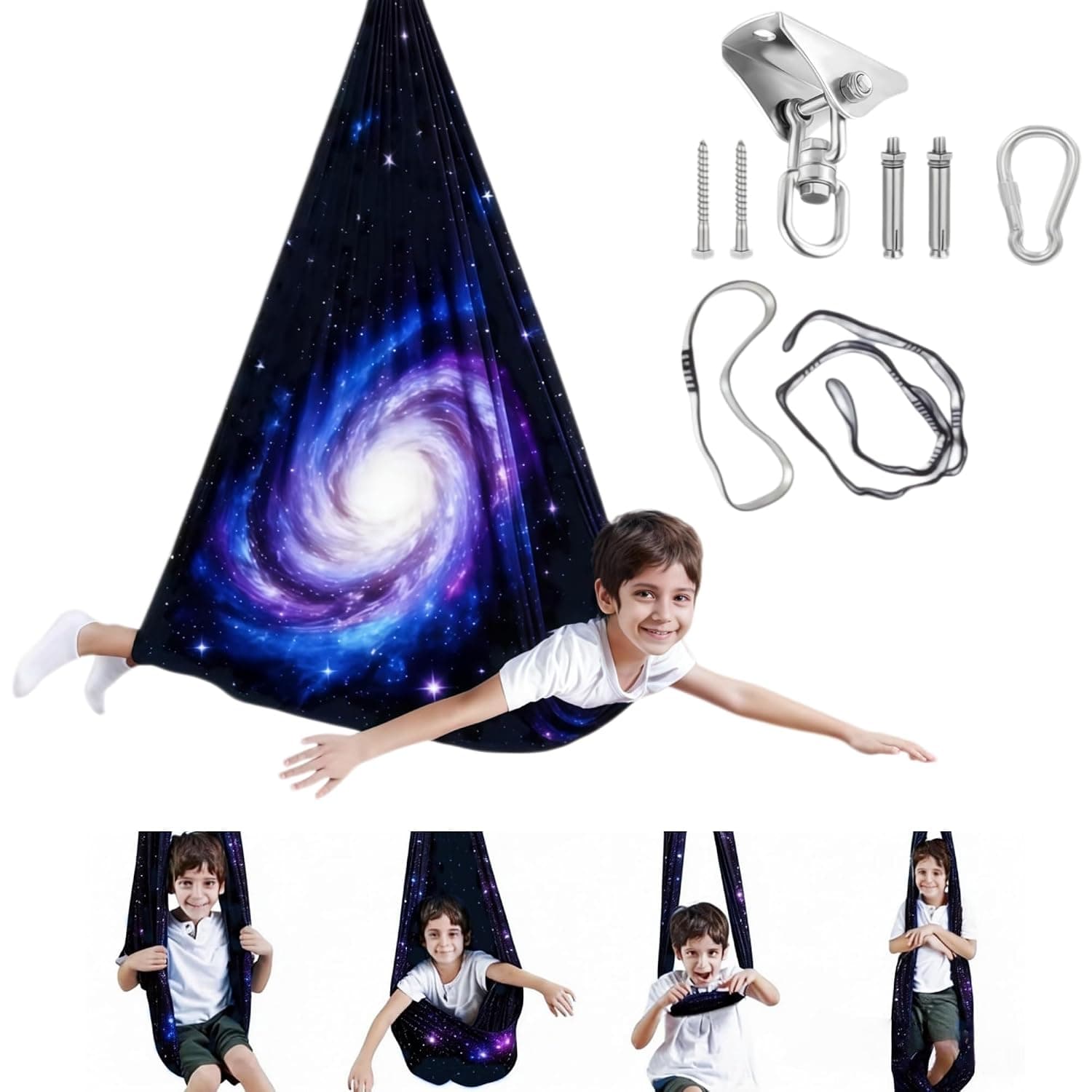 Sensory Swing for Kids - Cuddle Hammock Chair with Adjustable Straps for Indoor Use, Calming Therapy Aerial Swing Designed for Children with Autism, Sensory Processing Needs,Black