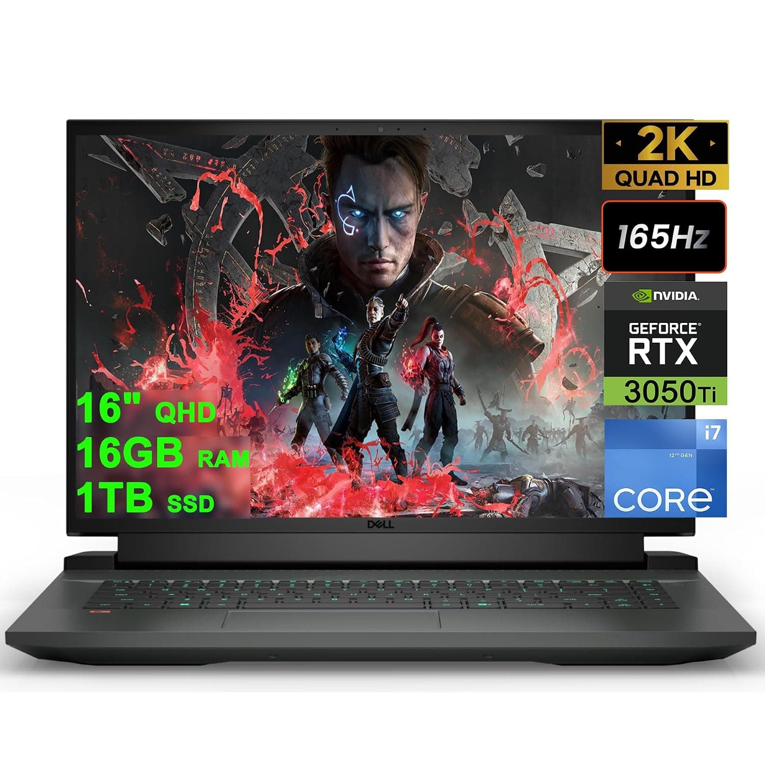 Dell G16 7620 Gaming Laptop 16" QHD 165Hz Intel 14-Core i7-12700H (Beats i9-11950H) 16GB RAM 1TB SSD GeForce RTX 3050 Ti Graphic RGB Backlit USB-C Alienware-Inspired Thermal System Win11 Black