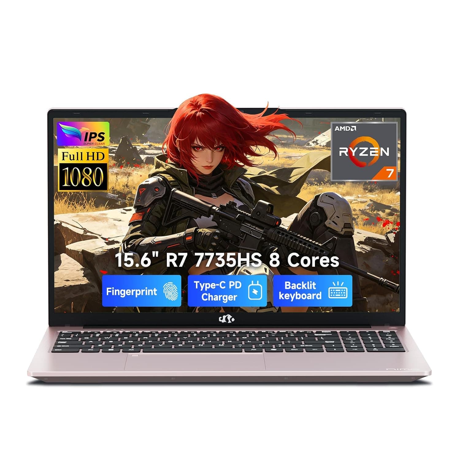 Nimo 15.6" FHD Laptop, Ryzen 7 7735HS & Win11, 16GB DDR5 RAM 512GB PCIe 4.0 SSD,Fingerprint Reader Backlit Keyboard with 100W PD,Business&Gaming PC