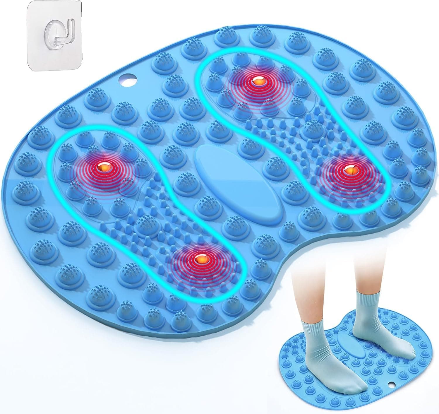 Foot Reflexology Mat, Large Foot-Shaped Acupressure Mat with Magnetic Therapy, Stimulating Massage Pad for Pain, Fatigue, and Stress Relief, Relaxation Mat for Home Spa, Foot Care (Blue)