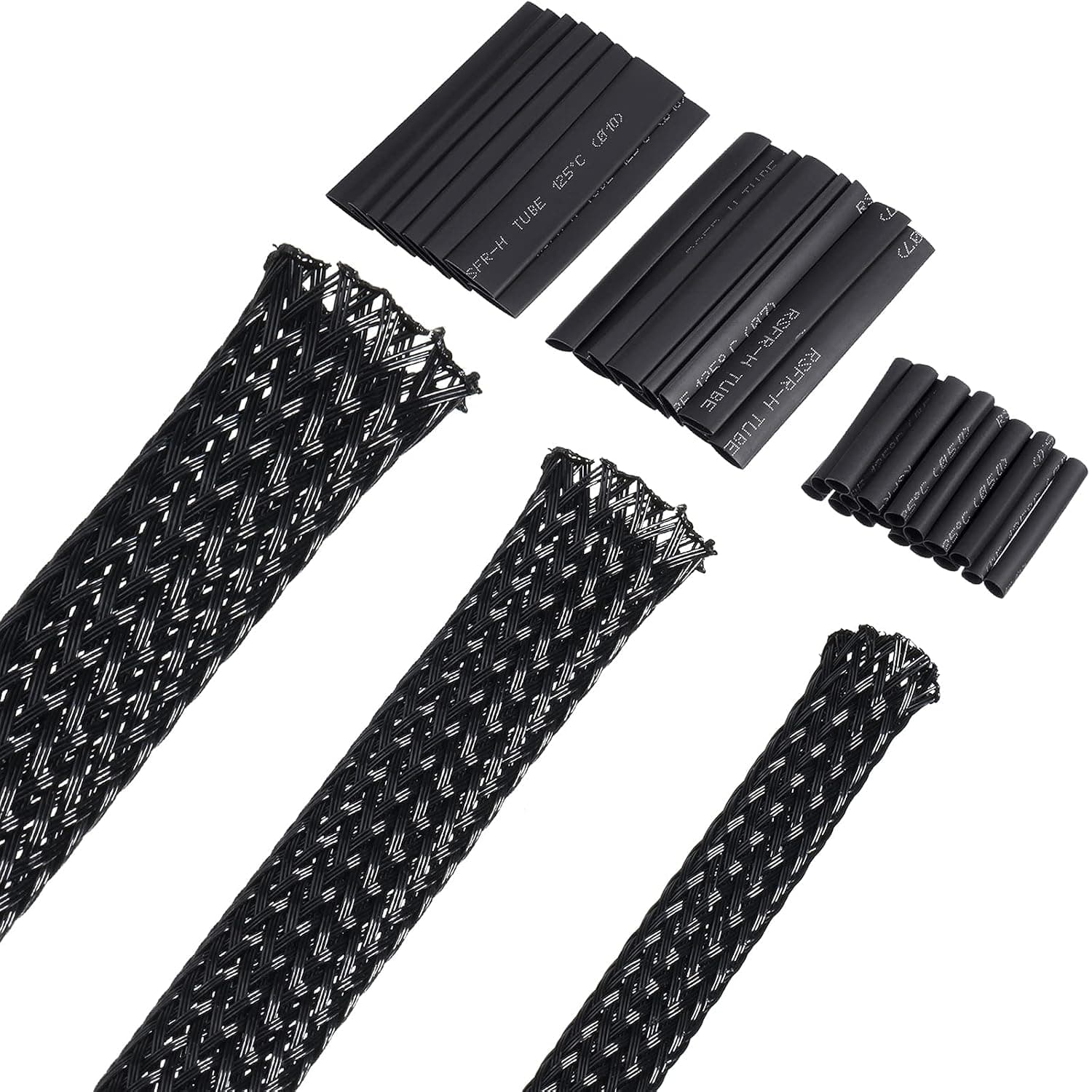 Boao 50 ft PET Expandable Braided Cable Sleeve, Wire Loom Wire Braid Sleeving with Shrink Tube for Audio Video and Other Home Device Cable Automotive Wire(1 Inch, 3/8 Inch, 1/4 Inch,Black)