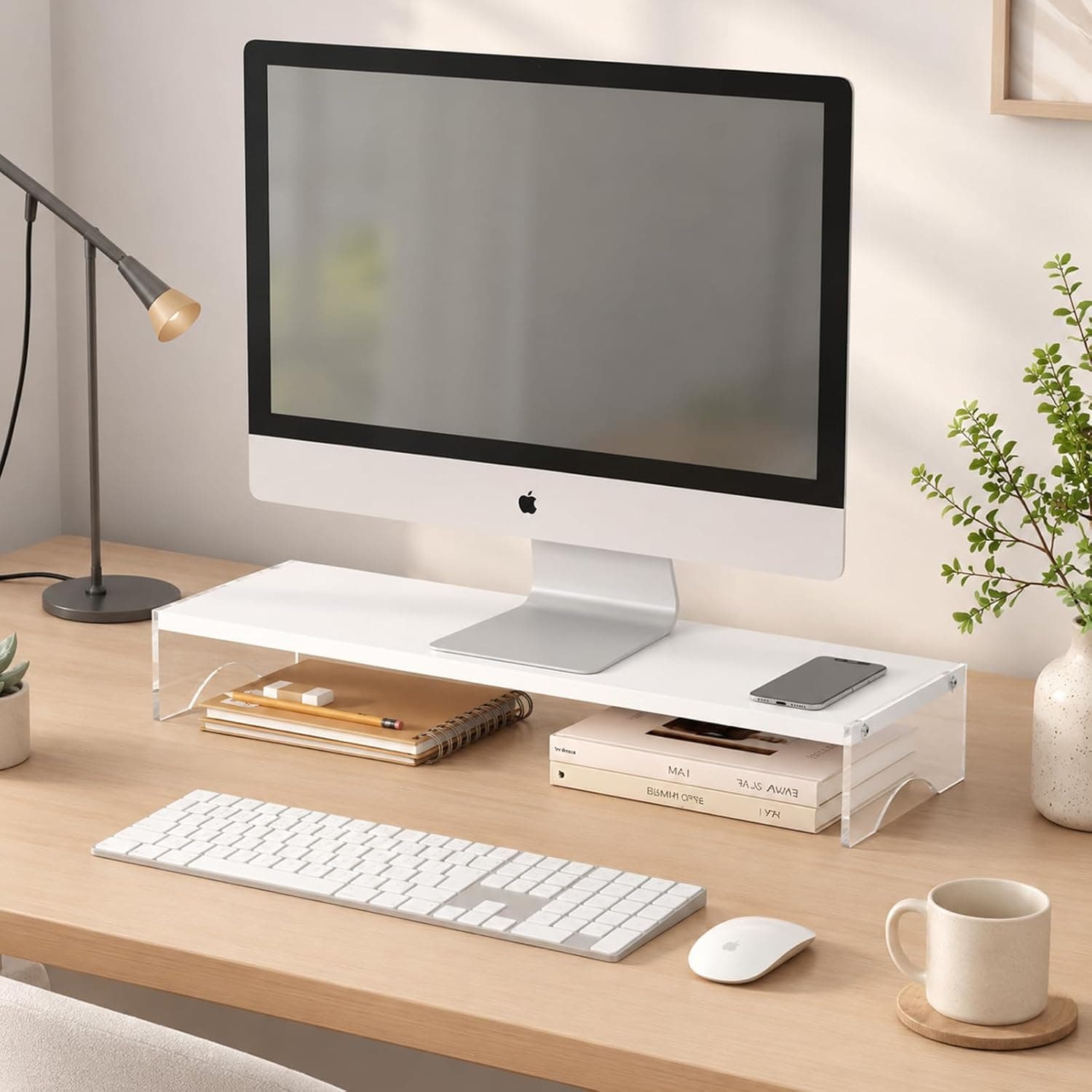ULHYC Monitor Stand Riser, 50cm Length Acrylic Computer Monitor Stand,2 Height Adjustments,Desk Organizer Accessories,Desktop Organizer Stand for Laptop/PC/TV Screen Riser