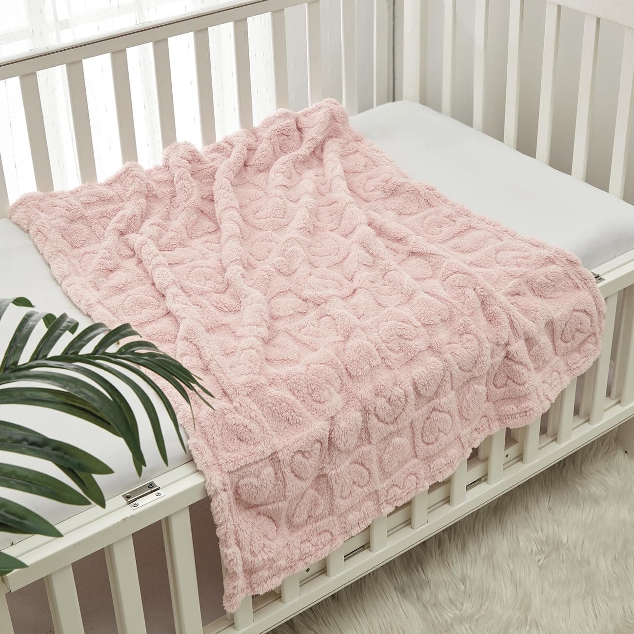 CREVENT 76X102CM Cozy Soft Warm Sherpa Baby Blanketfor Girls Boys, Newborn Essentials for Infant, BabyShower - Pink Heart