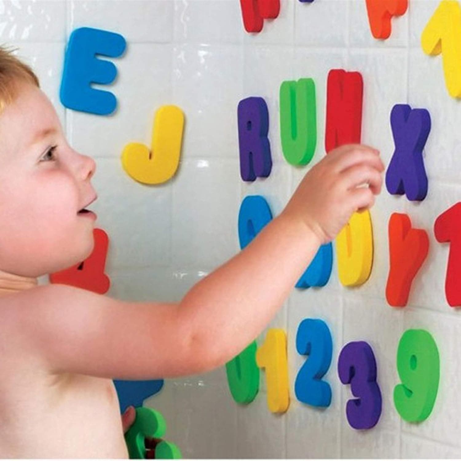 Bath Toys Organizer + 36 Soft Foam ABC 123 Letters & Numbers Bathroom Alphabet Baby Toys for Early Learning Foam Letters and Quick Dry Storage Net Bag