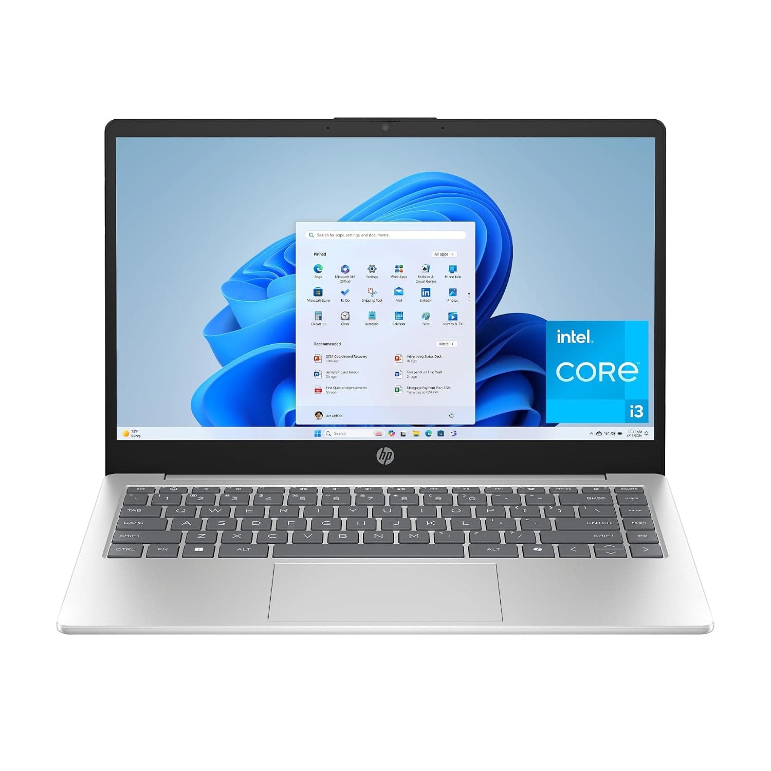 HP 14 inch Laptop, HD Display, Intel Core i3-N305, 8 GB RAM, 256 GB SSD, Intel UHD Graphics, Windows 11 Home in S Mode, Natural Silver, 14-ep0299nr
