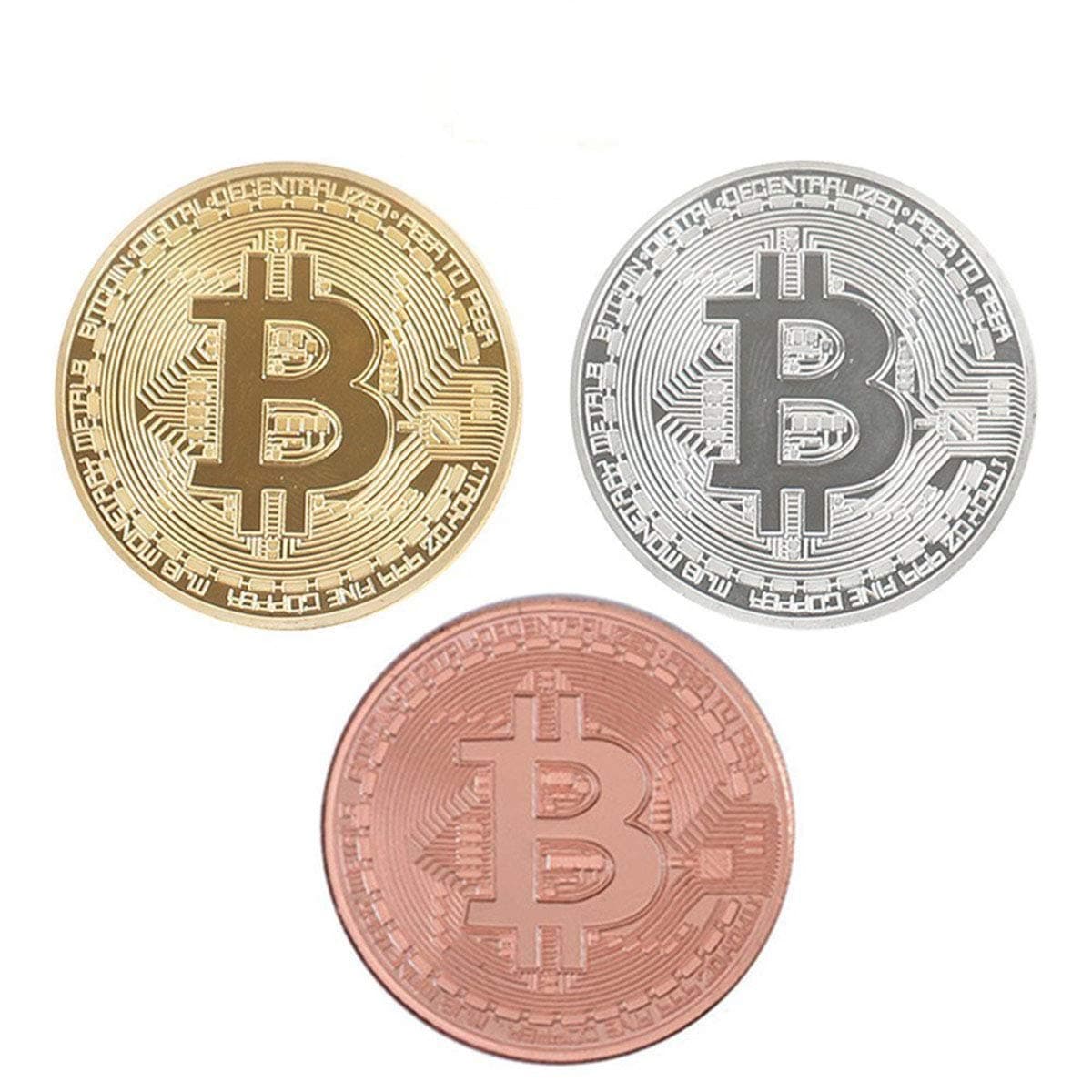 Bitcoin Coins, Gold, Silver, and Bronze Physical Blockchain Cryptocurrency in Protective Collectable Gift Case (Set of 3)