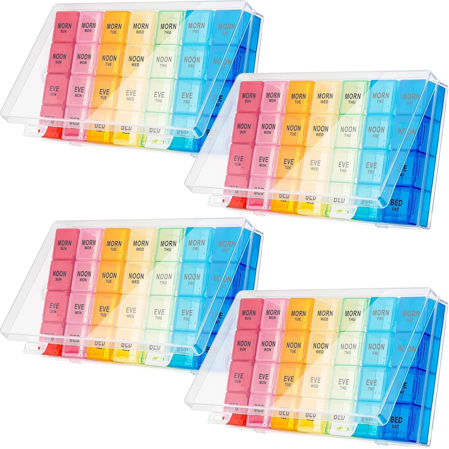 Hsei 4 Pack Pill Organizer 4 Times a Day XL Large Weekly Pill Organizer Box 7 Day Moisture Proof 4 Weeks Case for Vitamins Supplement Medication(8.2 x 4.6 x 1.2 Inch)