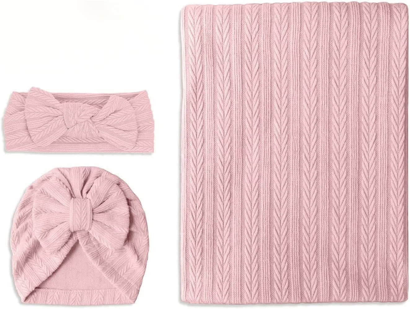 Baby Blankets, Security Blanket for Babies - Swaddle Adjustable Wearable Blanket, Newborn Accessories Set with Wooden Birth Announcement Card, Baby Blankets for Girls (Pink)