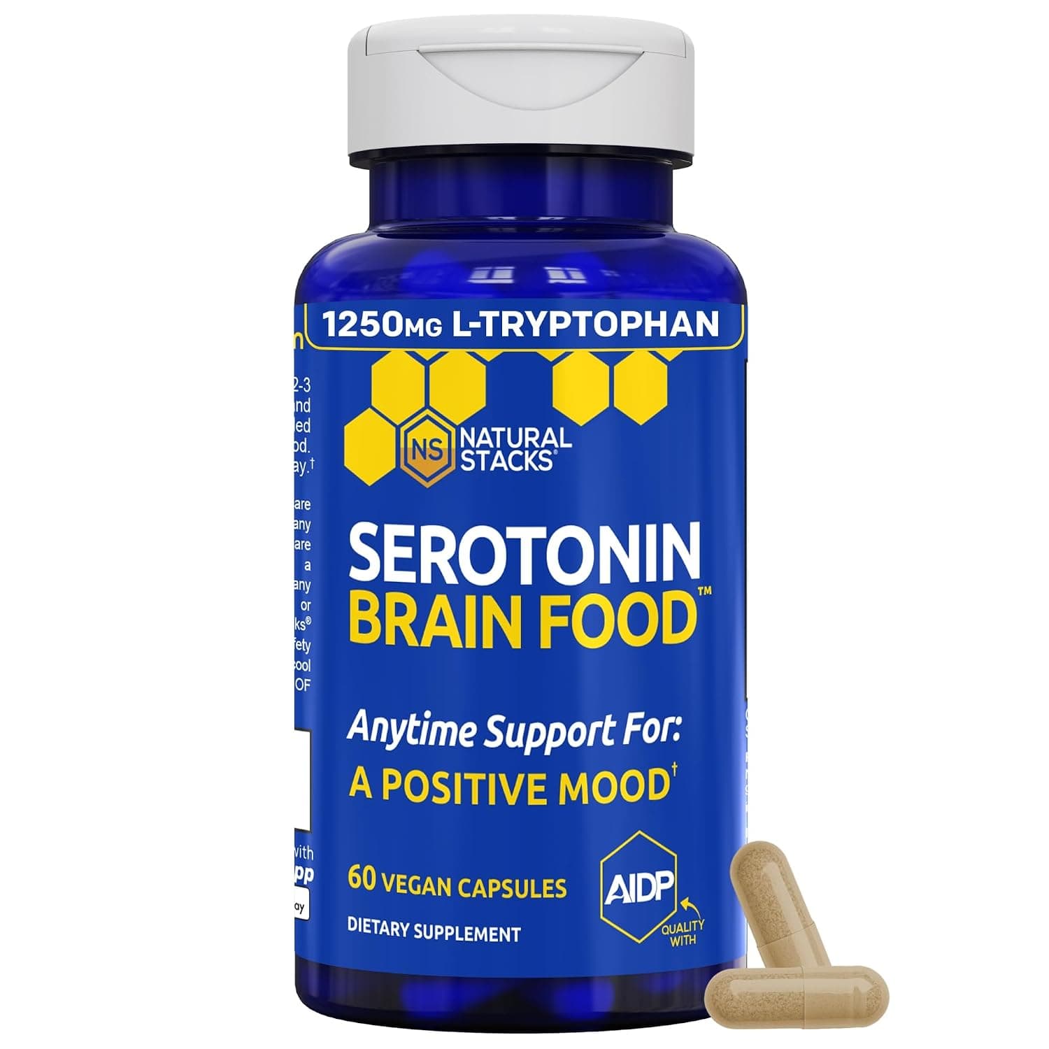 Natural Stacks Serotonin Supplement - Mood Boost and Brain Health Supplement with Rhodiola Rosea, L Tryptophan - Enhance Serotonin Production - Mood Enhancer and Natural Energy Supplement (60ct)