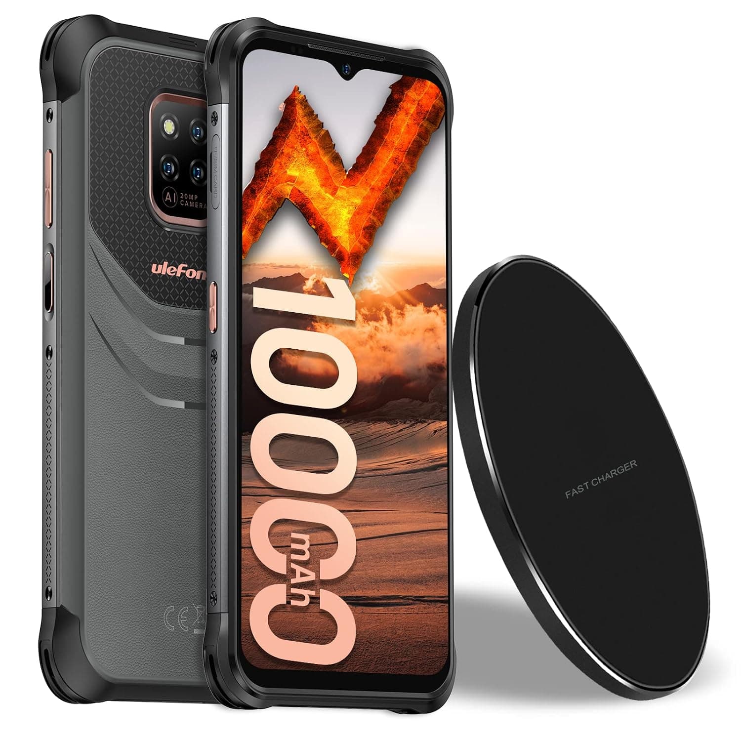 Ulefone Power Armor 14 Pro, 10000mAh Rugged Smartphone, 8GB RAM 128GB ROM, Wireless Charging, Android 12, 4G SIM Free Mobile Phones, IP68/69K Waterproof, Face ID+Fingerprint NFC, UK Version