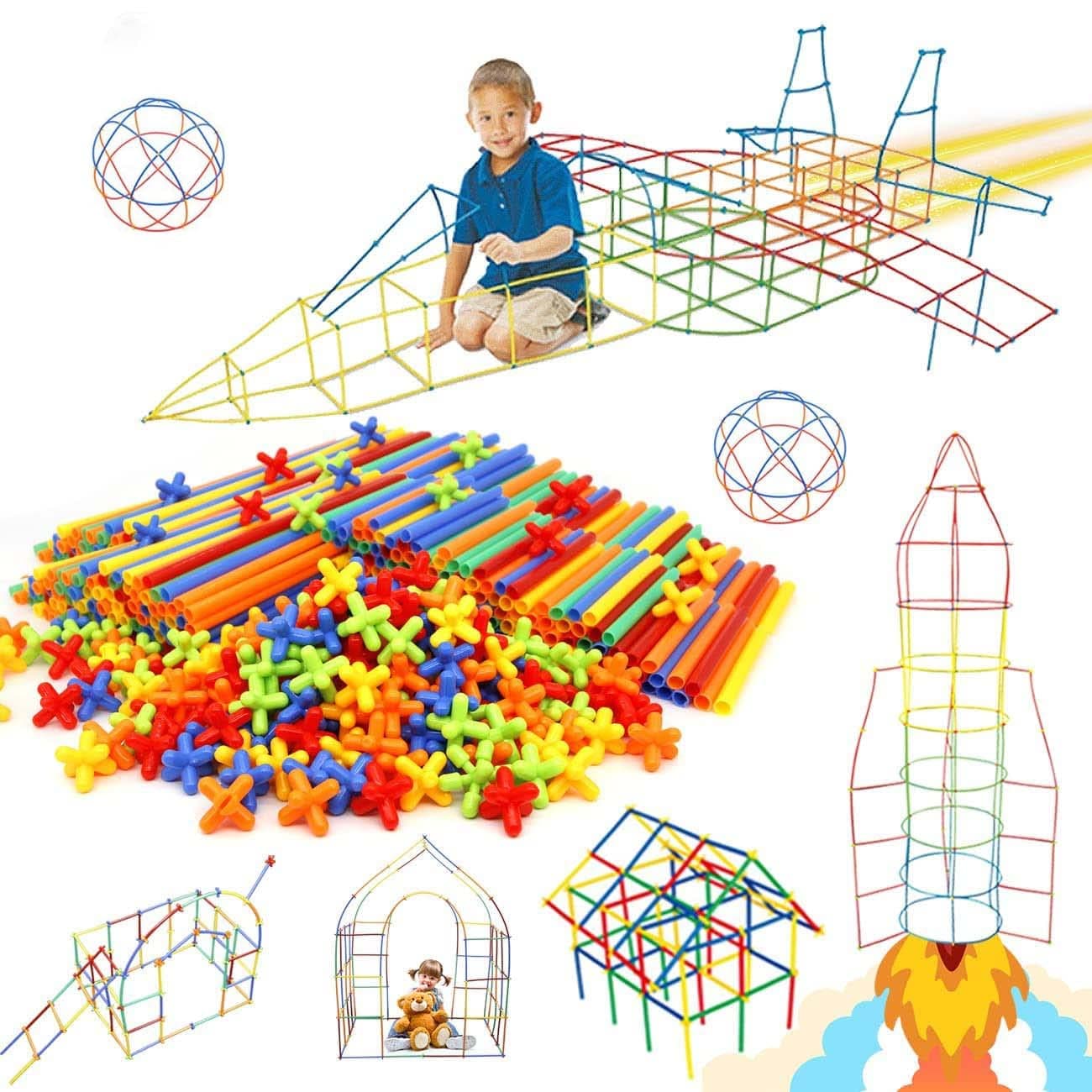 Construction Toys 600 Pieces Of Straw Toys, Interlocking Plastic Toys, Thin Tube Building Blocks Toy Kit, Suitable For Indoor And Outdoor Children'S Toys, Gifts For Boys And Girls