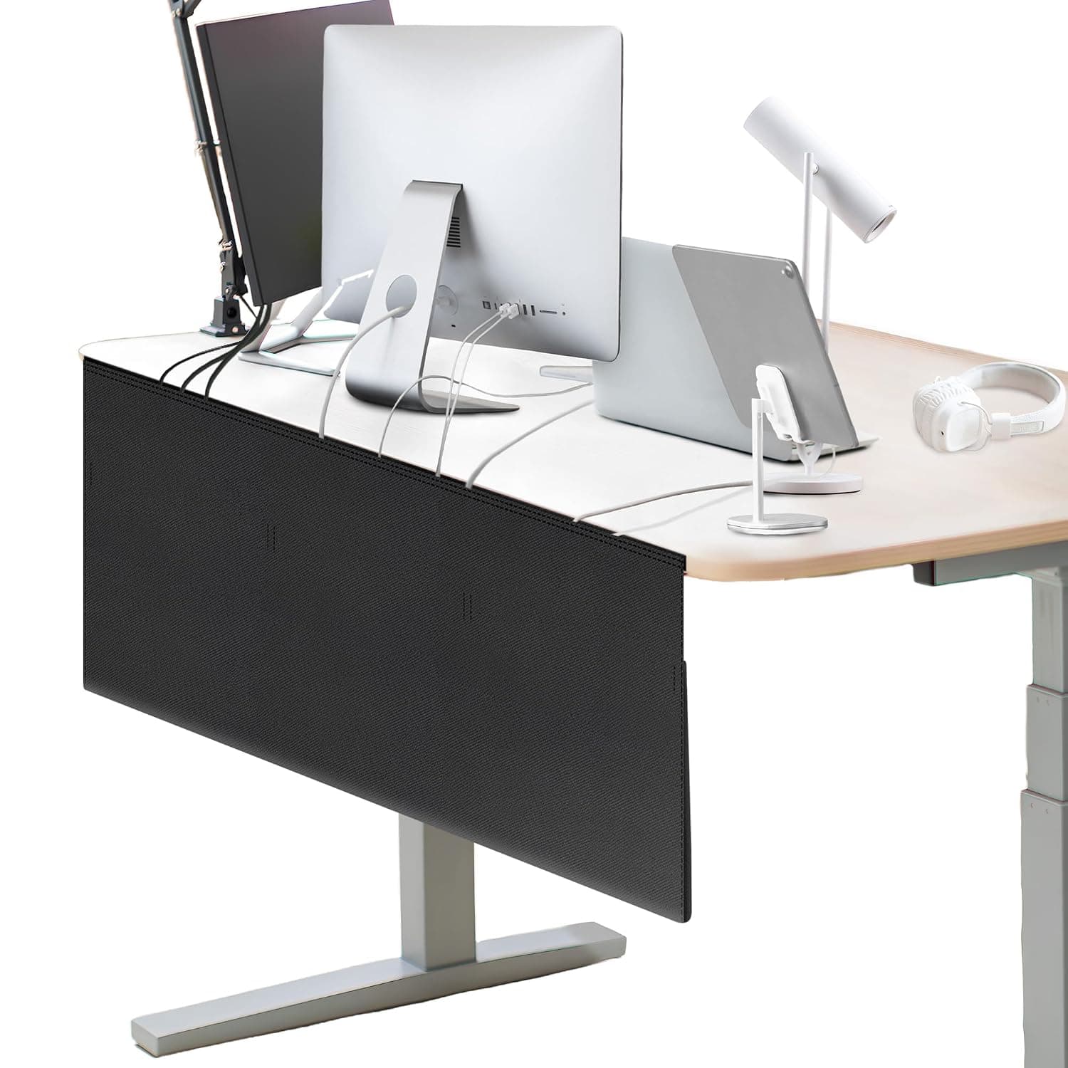 48" Under Desk Privacy Panel Self-Adhesive Modesty Panel with Wire Pocket for Cable Management Organizer Heavy Duty Desk Skirt - Office Home or Standing Workstation Concealer Shield