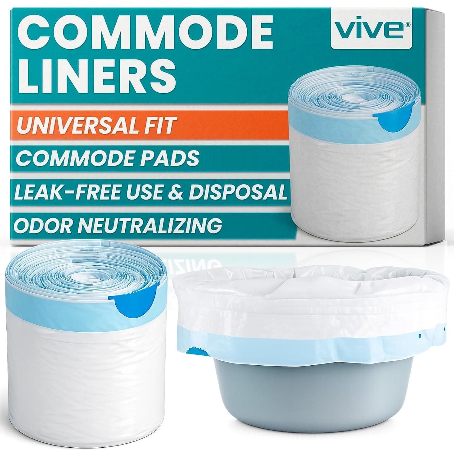Vive Commode Liners for Bedside Toilet Chair Bucket, Bedpan (24 Pack) - Caregiver Supplies for Potty Portable Toilet Bowl - Disposable Medical Adults Supplies Seat Covers Chair - Universal Size