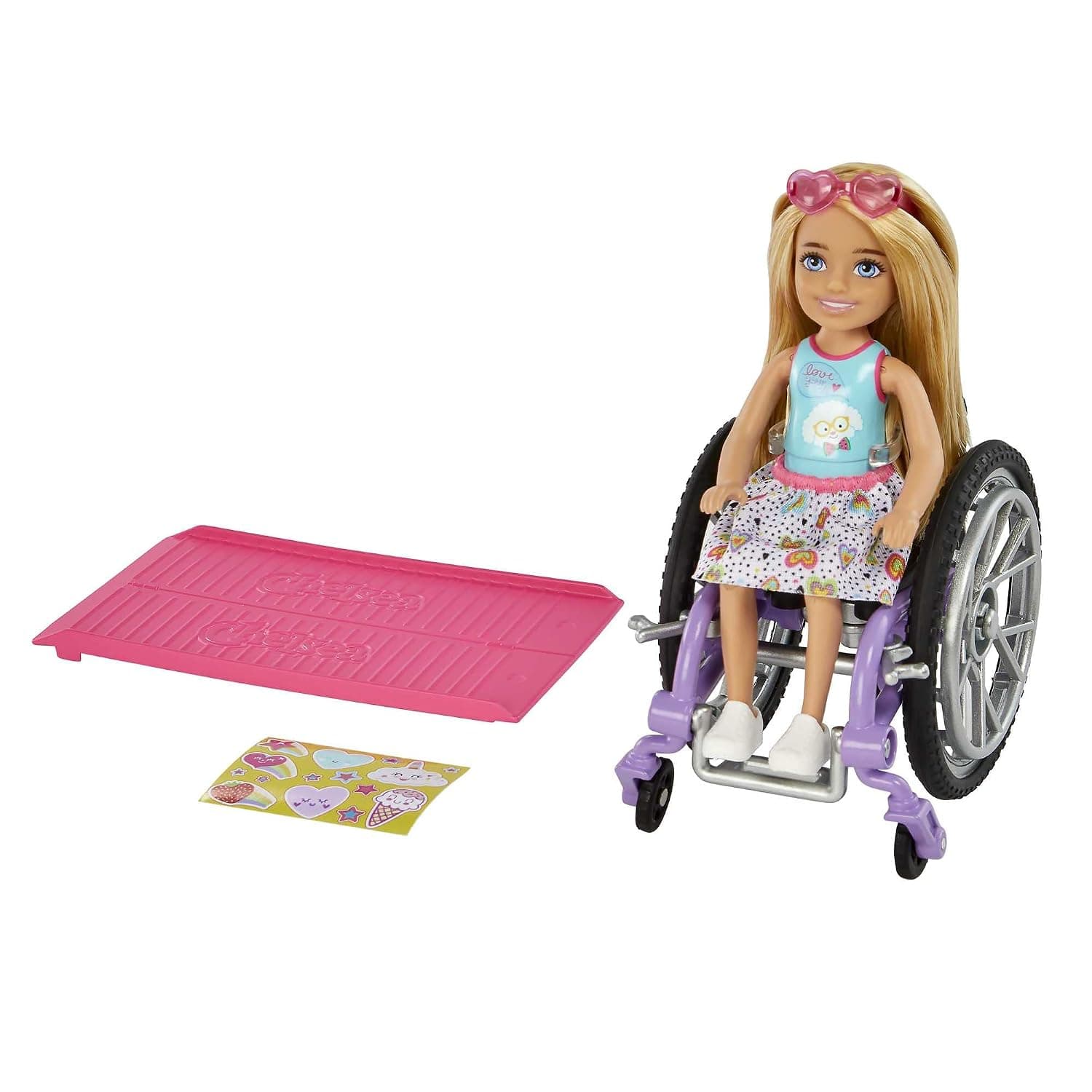 Barbie Chelsea Doll & Wheelchair with Moving Wheels, Ramp, Sticker Sheet & Accessories, Small Doll with Blonde Hair